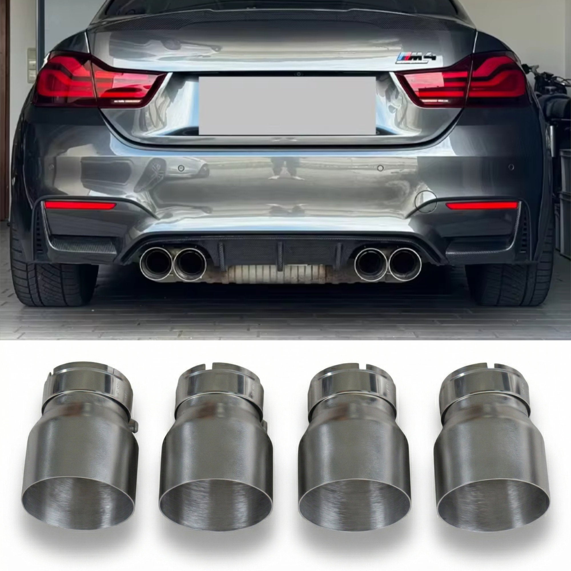 4x Brushed Silver Oversized Stainless Steel Exhaust Tips for BMW G87 M2 G80 G81 M3 G82 G83 M4