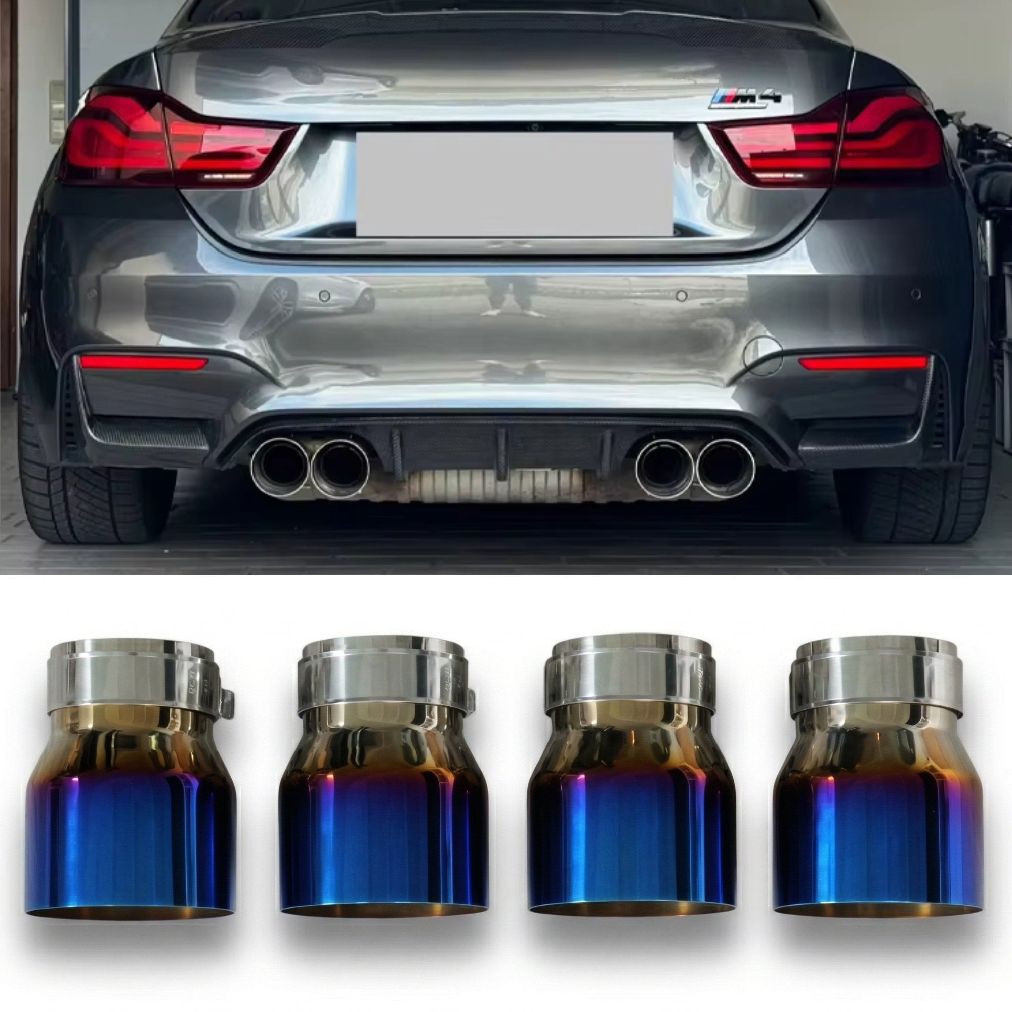 4x Burnt Blue Oversized Stainless Steel Exhaust Tips for BMW M2 M3 M4 M5 F87 F80 F82 F10 M6 F06/F12/F13 70MM