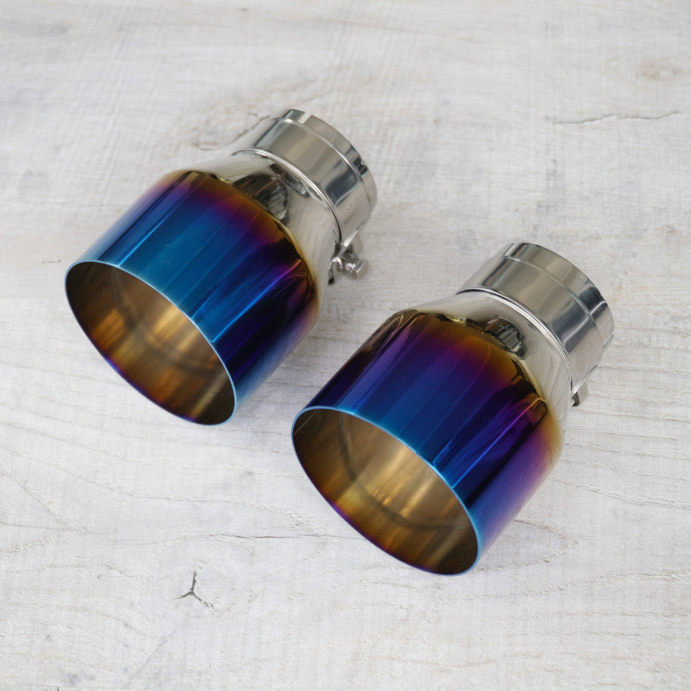 2x Burnt Blue Oversized Stainless Steel Exhaust Tips for BMW F20 F21 F22 F30 F32 M135i M140i M235i