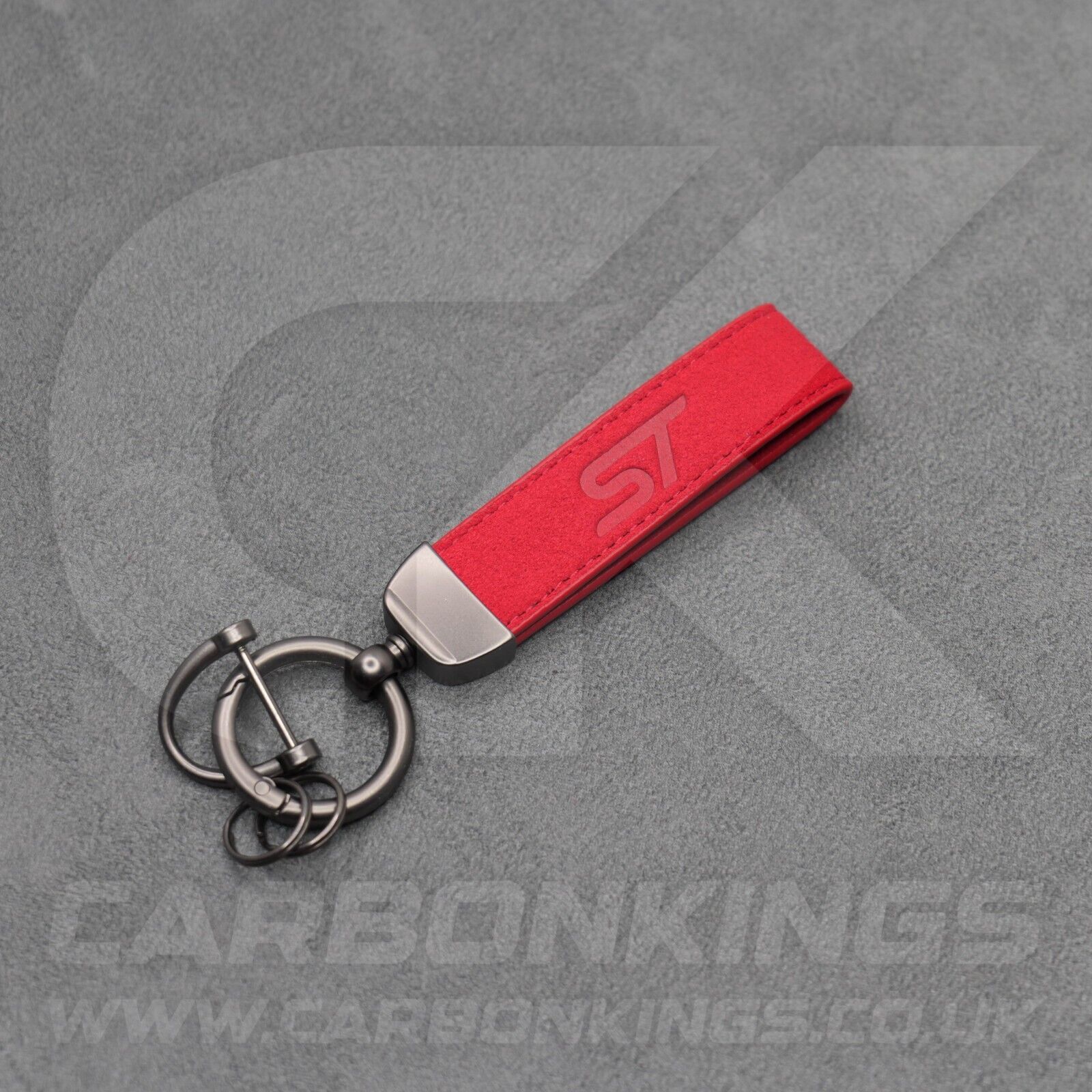 Ford ST Red Suede Key Ring Chain Alcantara Stitched Premium Focus Fiesta Puma