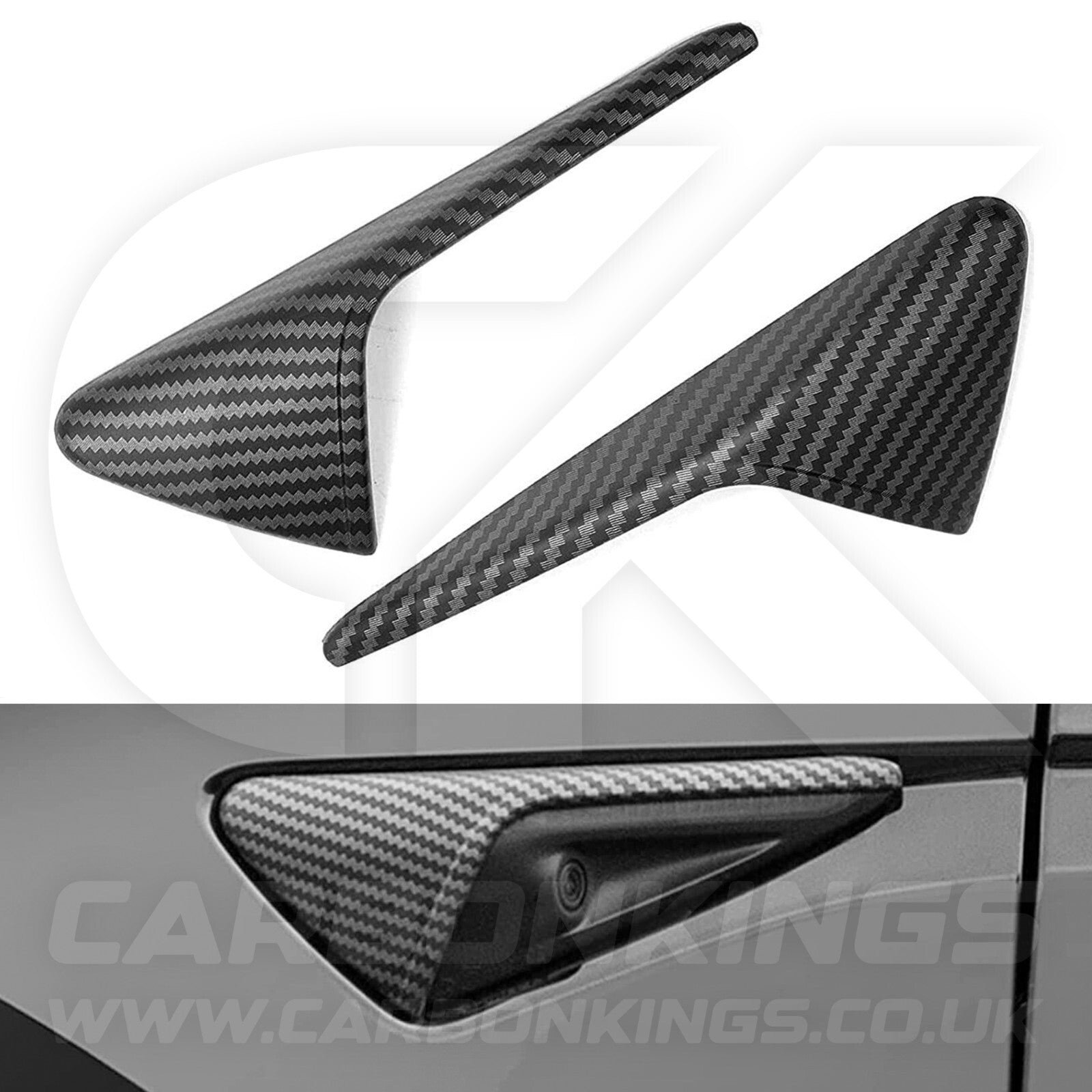 Tesla Model 3 Y X S Matte Carbon Fibre Style Side Camera Trims Caps Covers