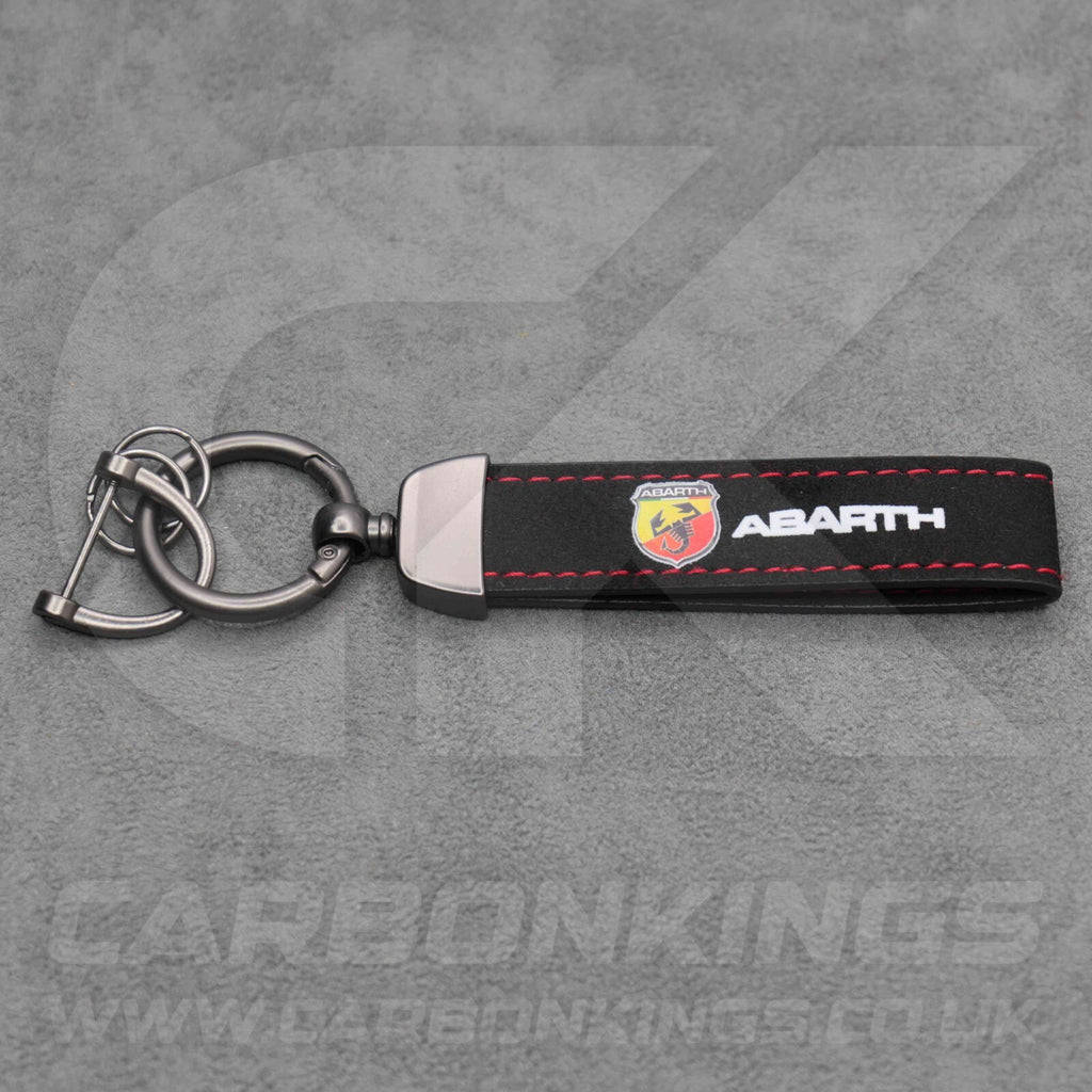 Fiat Abarth Black Suede Key Ring Chain Alcantara Stitched 500 595 695 Punto