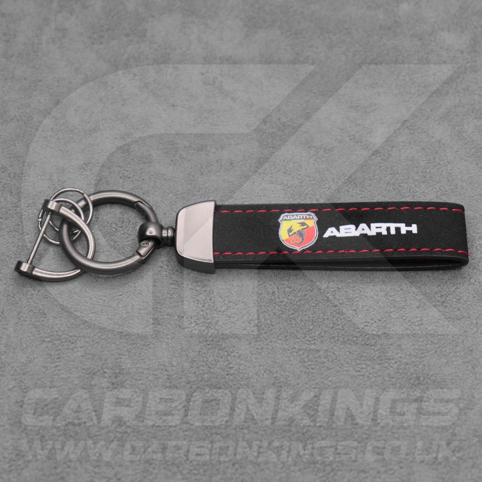 Fiat Abarth Black Suede Key Ring Chain Alcantara Stitched 500 595 695 Punto