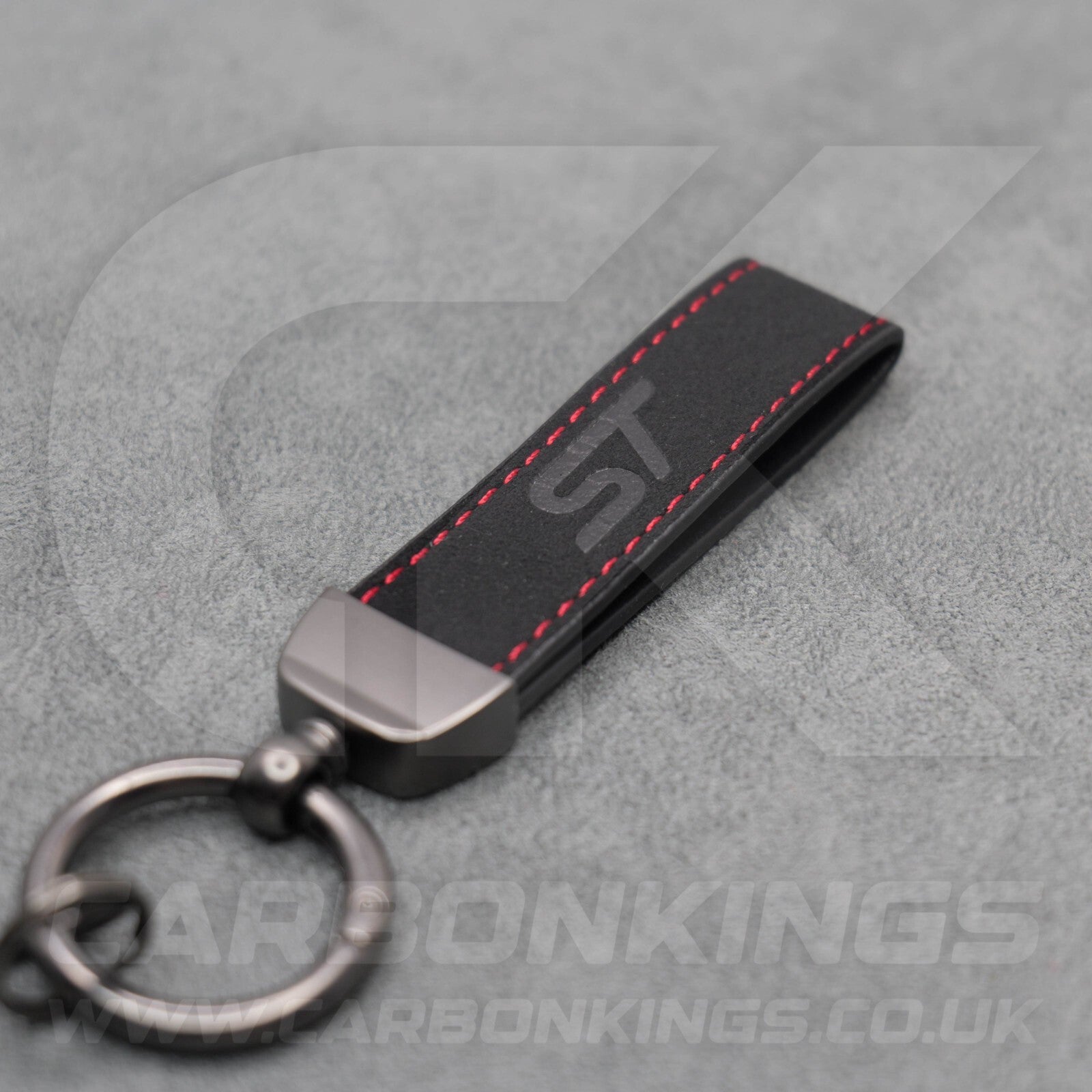Ford ST Black Suede Key Ring Chain Alcantara Stitched Premium Focus Fiesta Puma