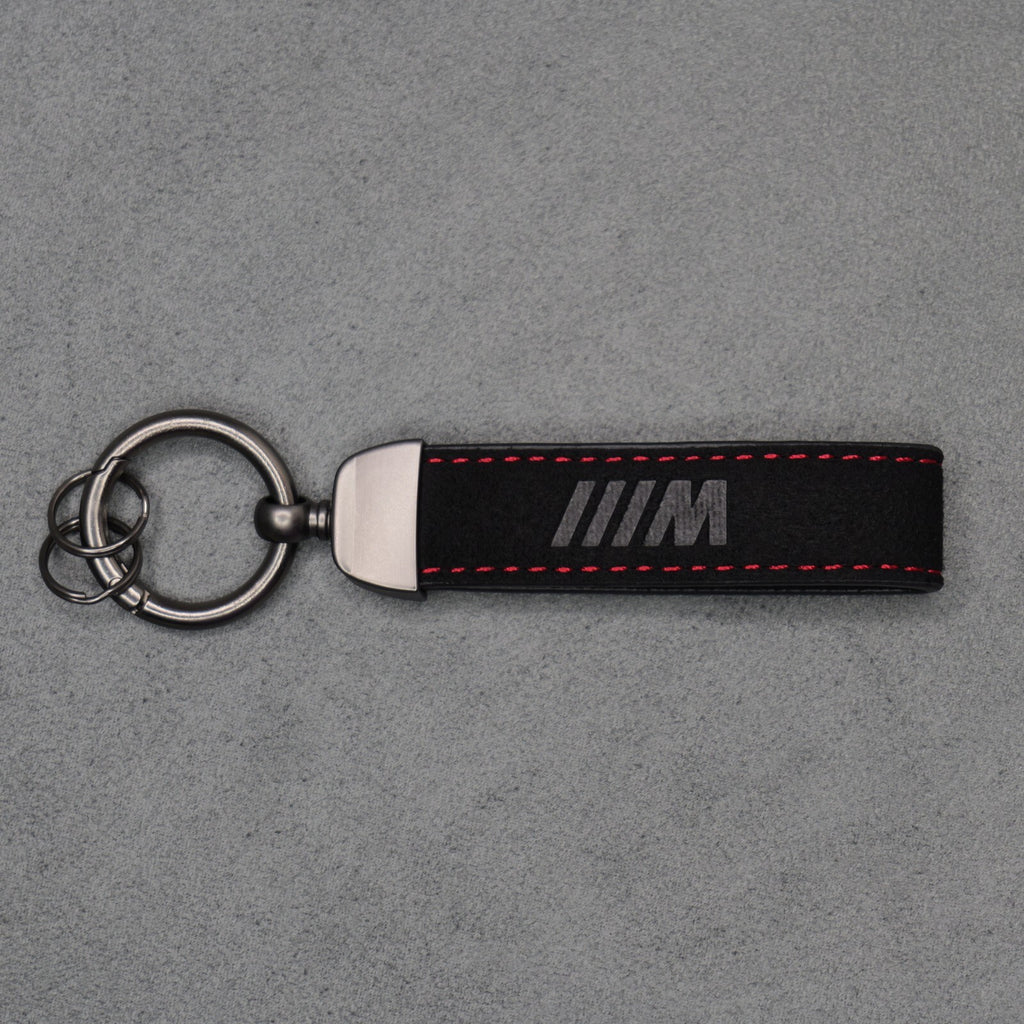 BMW M Performance Black Suede Key Ring Chain Alcantara Red Stitching Premium