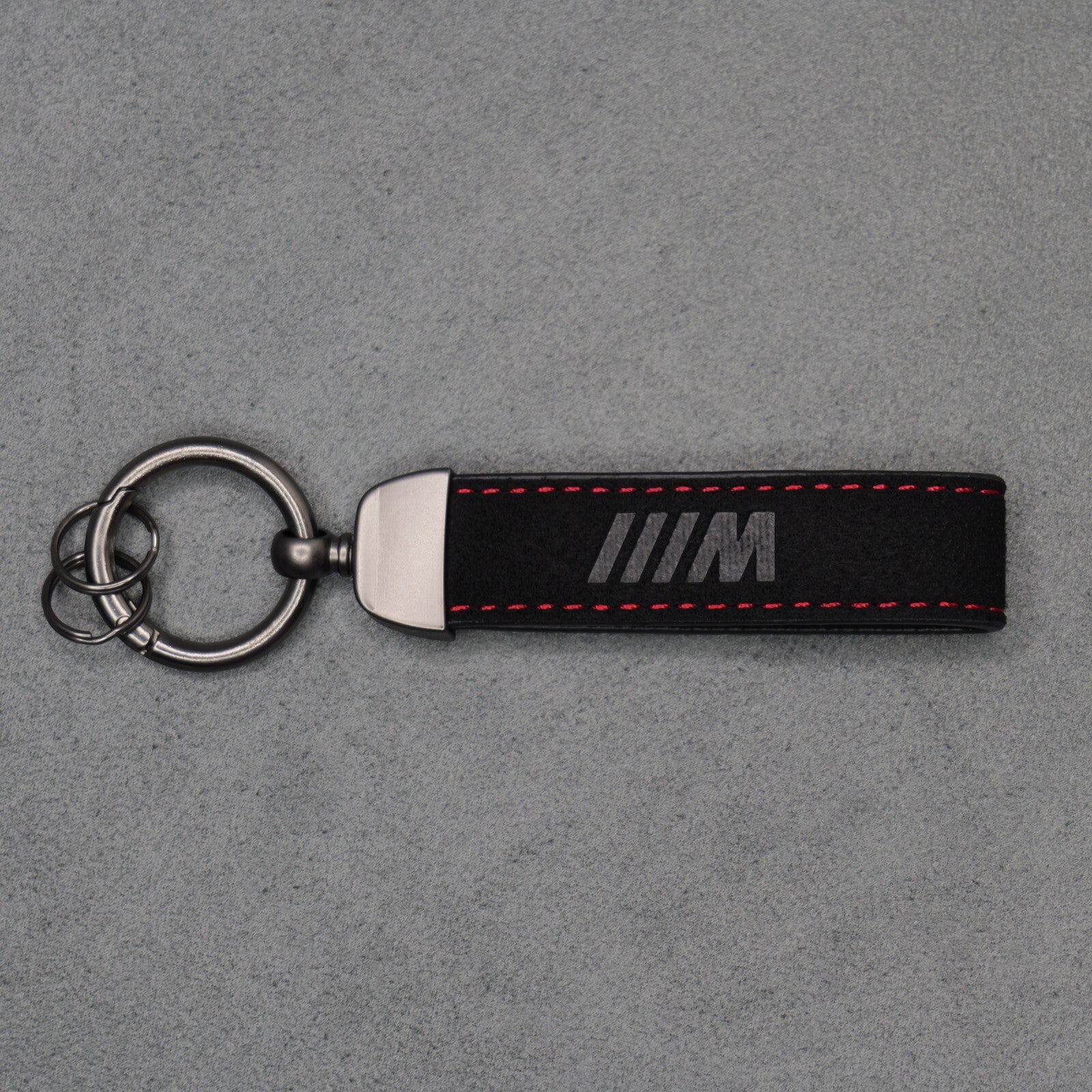BMW M Performance Black Suede Key Ring Chain Alcantara Red Stitching Premium