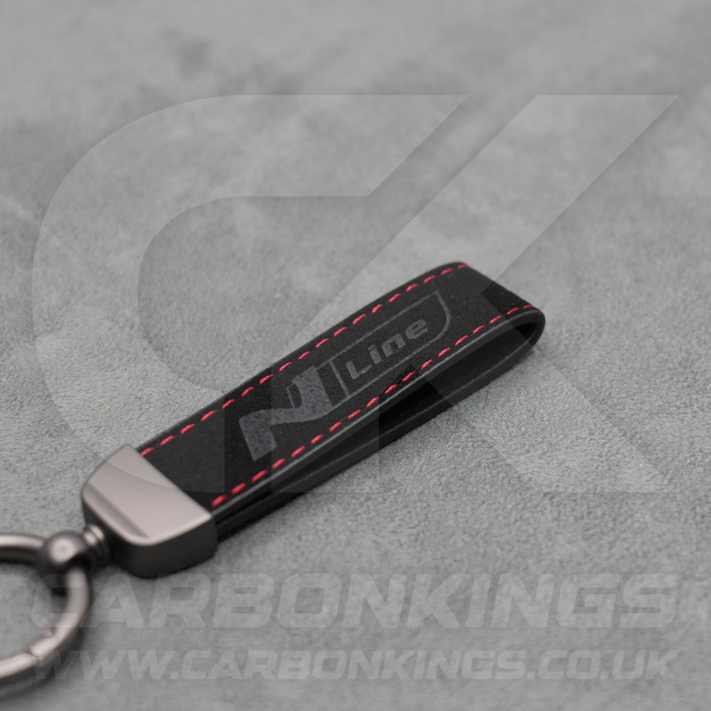 Hyundai N Line Black Suede Red Stitch Car Key Chain Ioniq 5 6 9 Kona i10 i20 i30