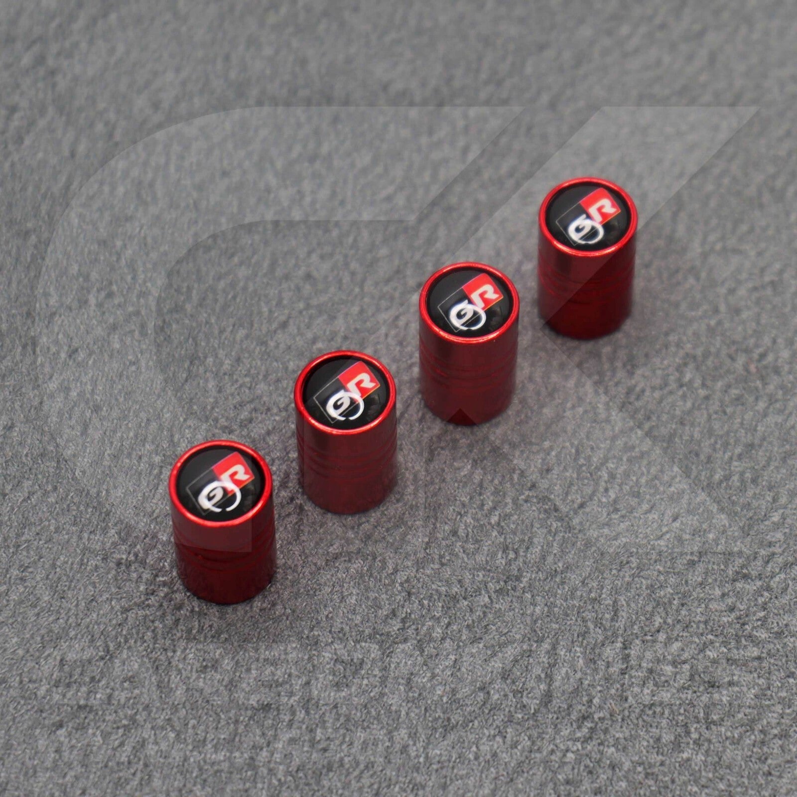Toyota GR Gazoo Racing Red Anodised Wheel Valve Dust Caps Set Yaris GR86 Supra