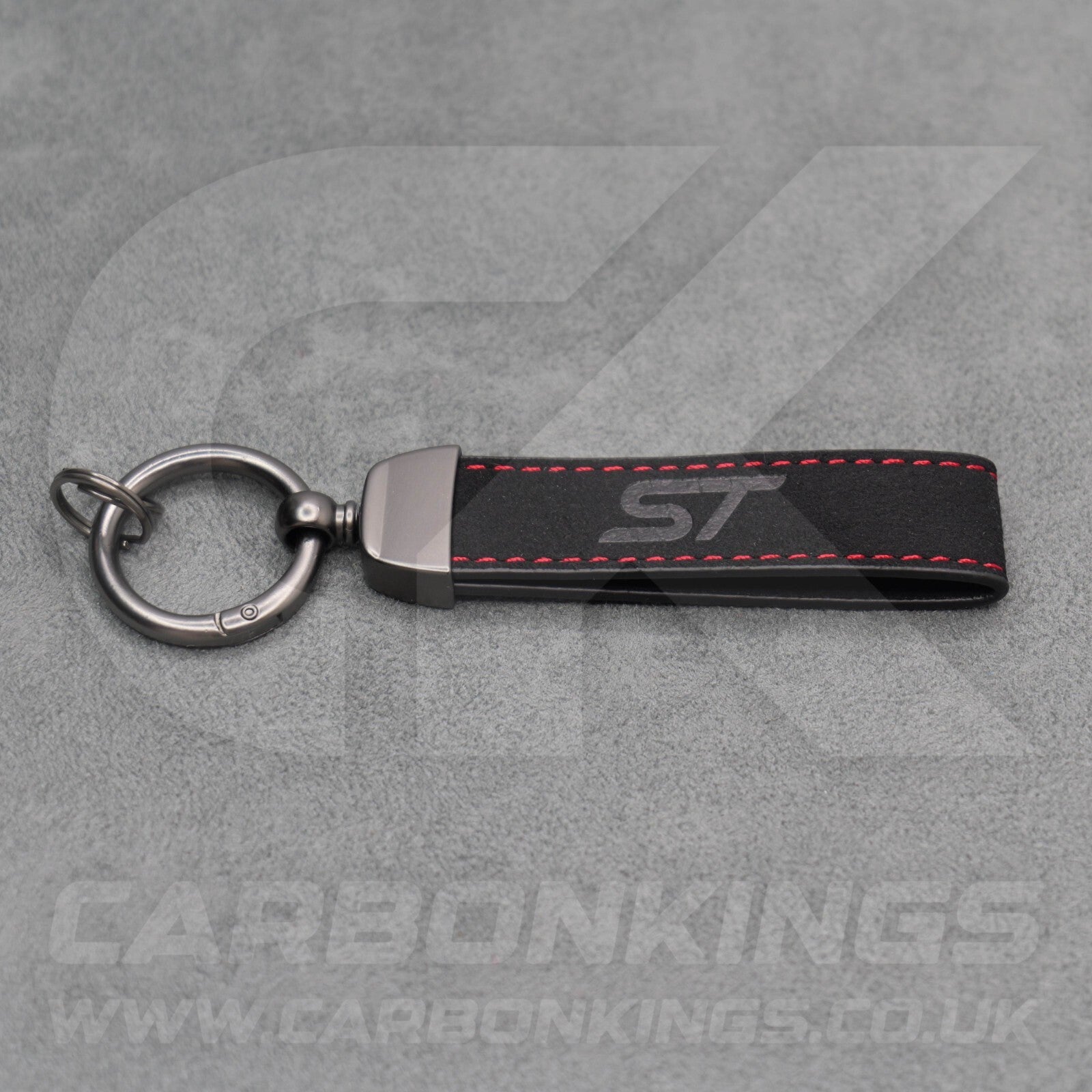 Ford ST Black Suede Key Ring Chain Alcantara Stitched Premium Focus Fiesta Puma