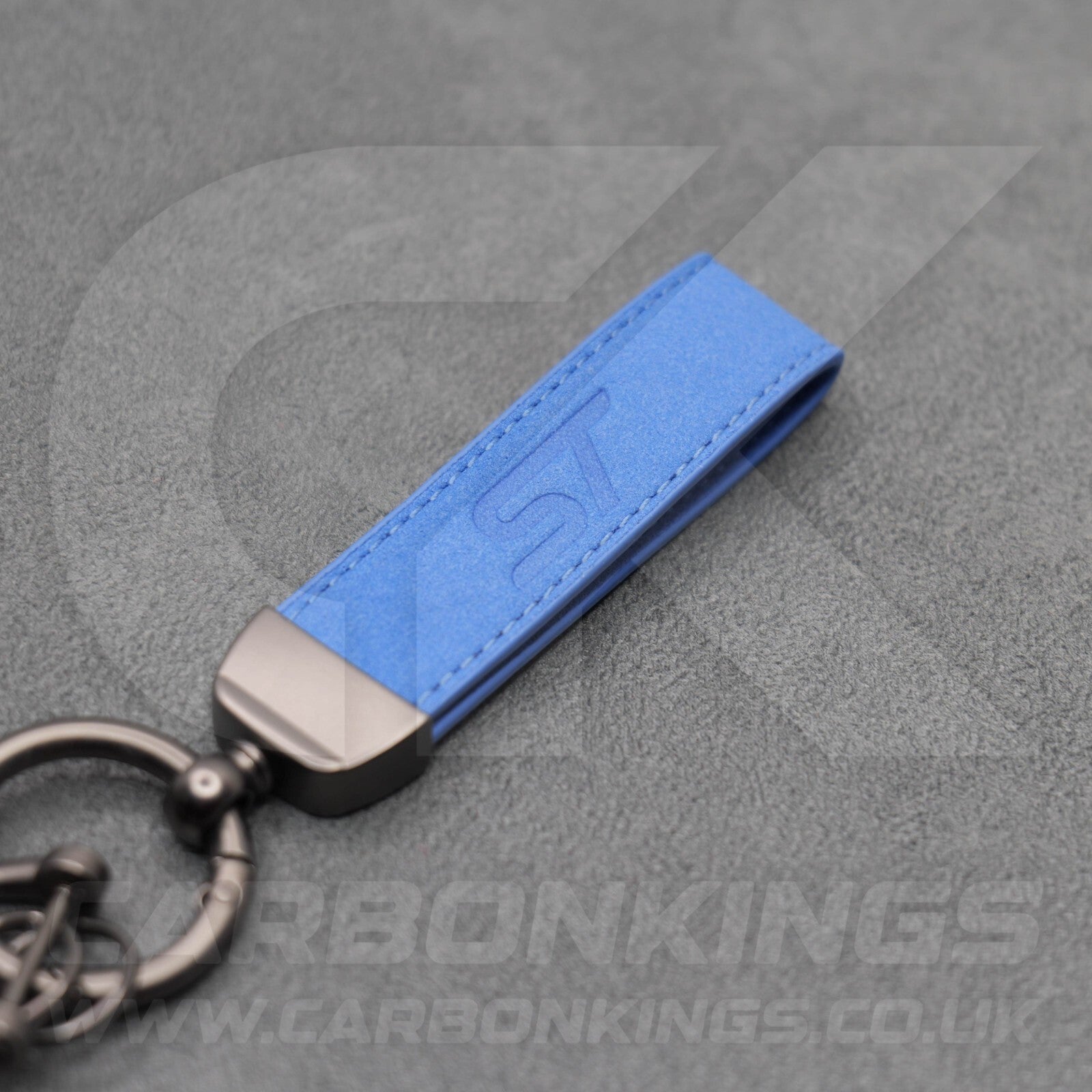 Ford ST Blue Suede Key Ring Chain Alcantara Stitched Premium Focus Fiesta Puma