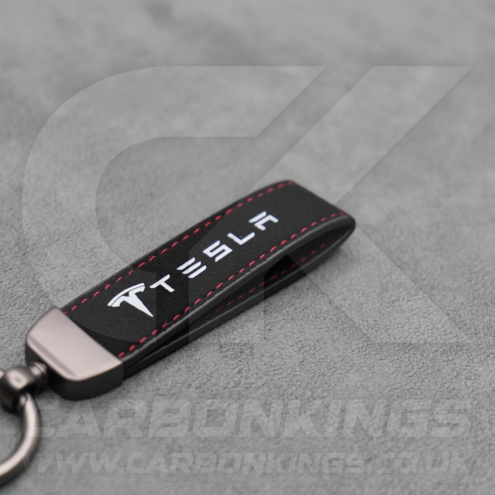 Tesla Suede Key Ring Chain Model S 3 X Y Alcantara Red Stitching Premium