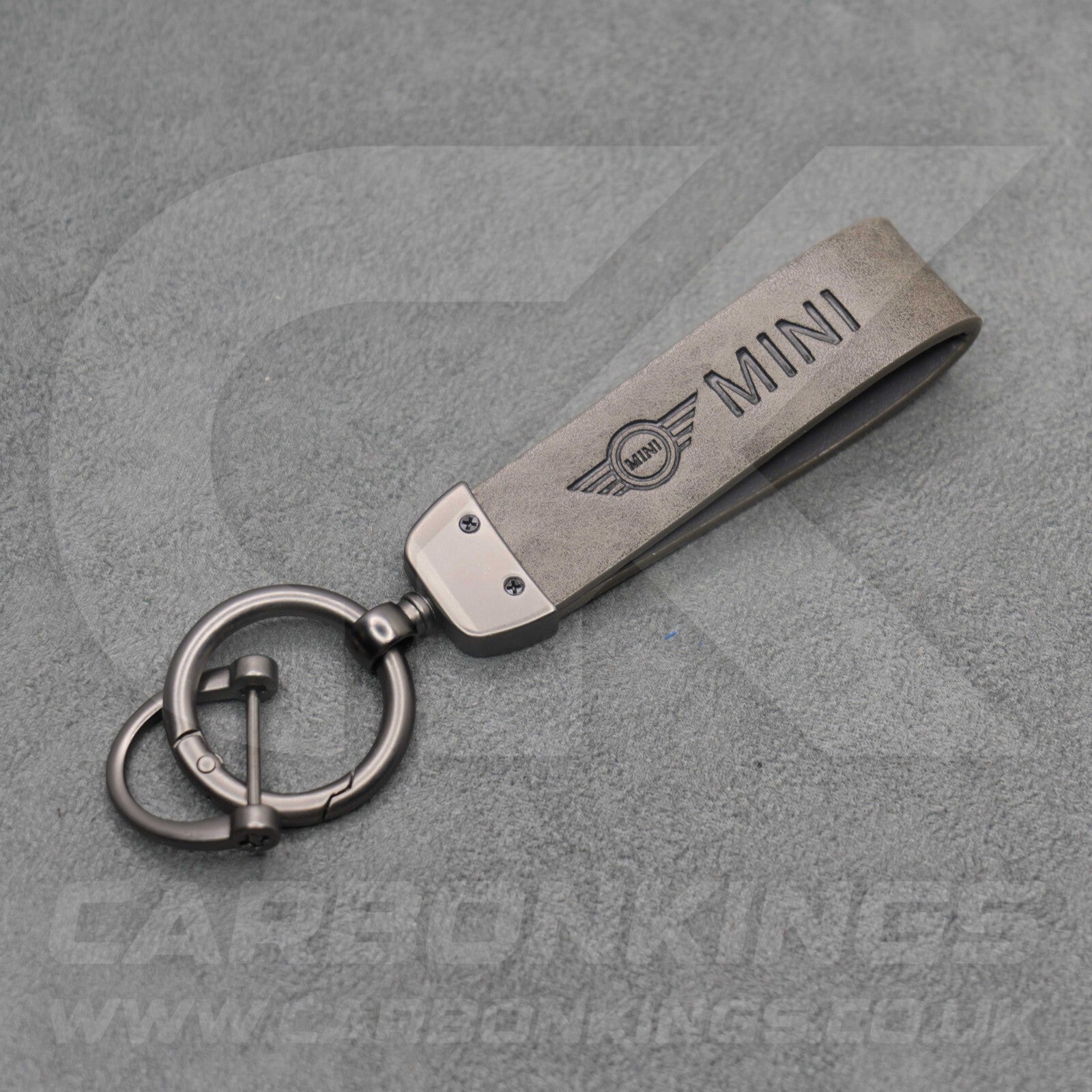 Mini Cooper Grey Leather Key Ring Chain Premium Car Keys One S JCW R55 R56 R57