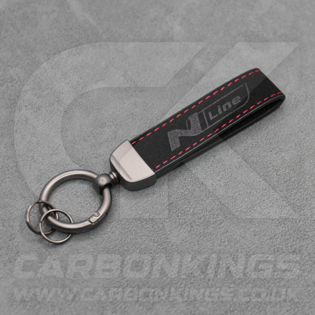 Hyundai N Line Black Suede Red Stitch Car Key Chain Ioniq 5 6 9 Kona i10 i20 i30