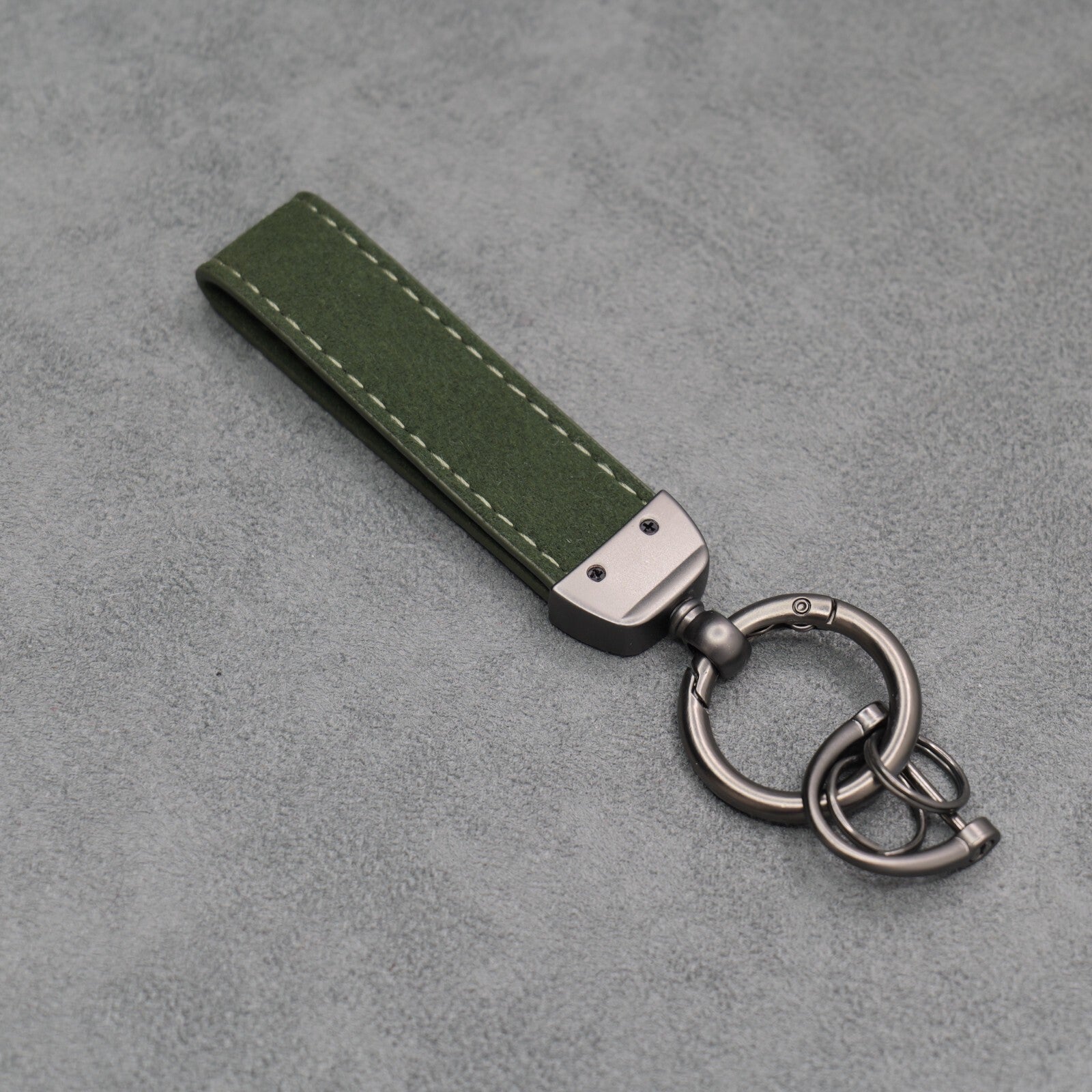 Fiat Abarth Dark Green Suede Key Ring Chain Alcantara Stitched 500 595 695 Punto