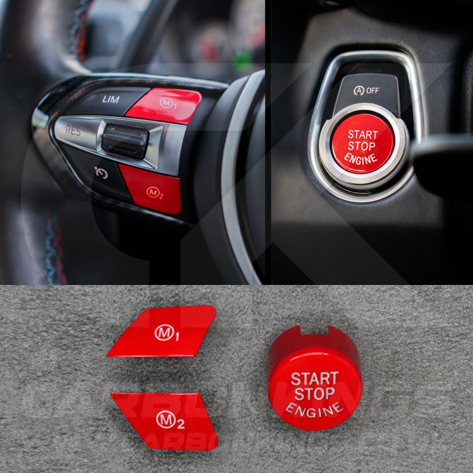 Red M1 M2 & Start Engine Buttons Set for BMW M2 M3 M4 M5 M6 X5M X6M F80 F82 F87