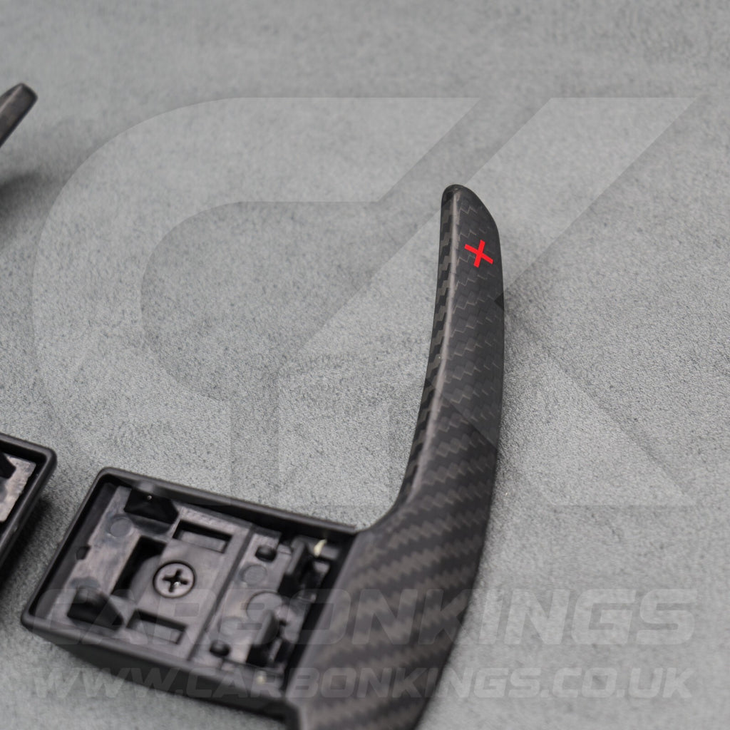 Satin Carbon Fibre & Red +/- Gear Paddle Shifters BMW F80 M3 F82 F83 M4 F87 M2