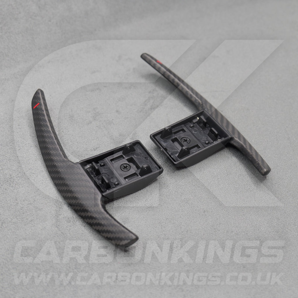Satin Carbon Fibre & Red +/- Gear Paddle Shifters BMW F80 M3 F82 F83 M4 F87 M2