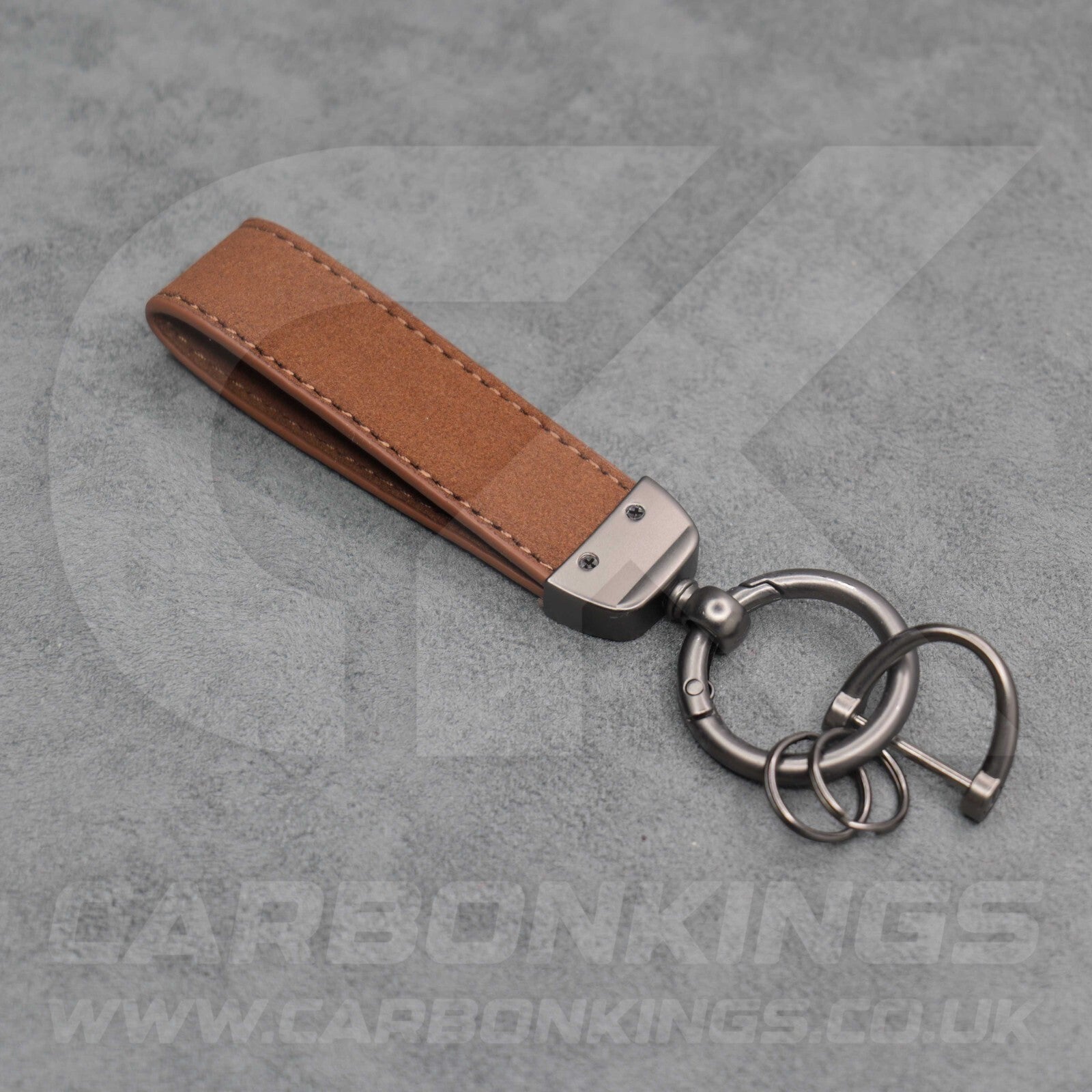 Fiat Abarth Brown Suede Key Ring Chain Alcantara Stitched 500 595 695 Punto