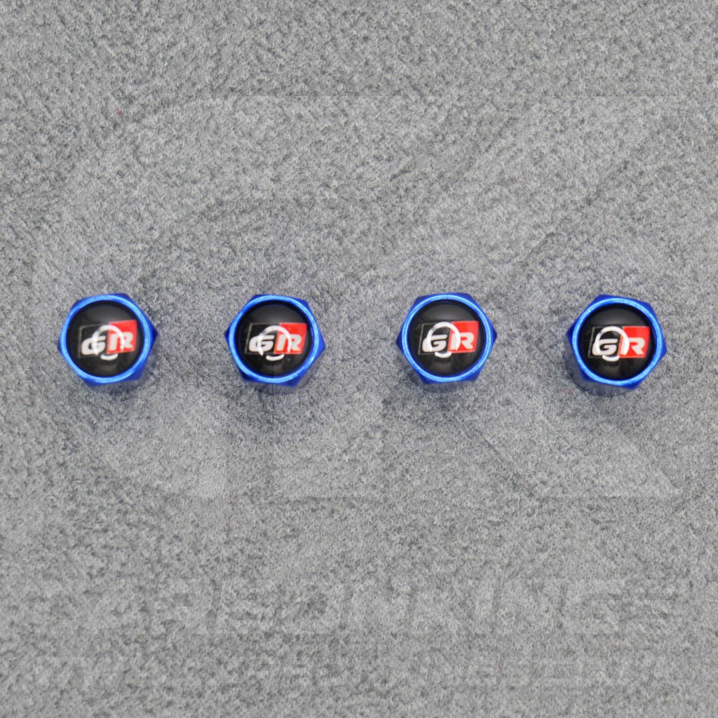 Toyota GR Gazoo Racing Blue Anodised Wheel Valve Dust Caps Set Yaris GR86 Supra