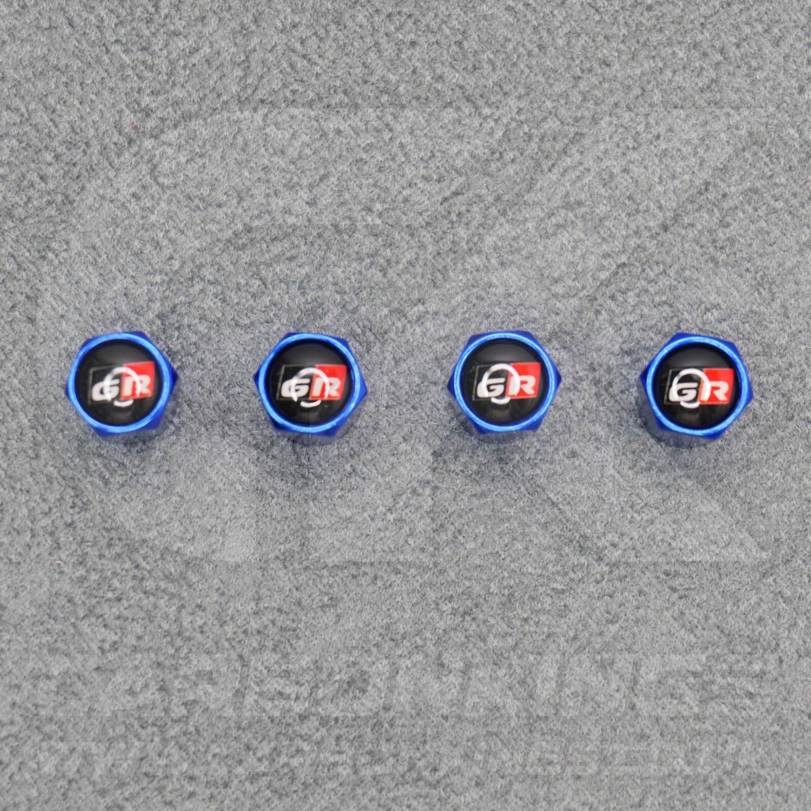Toyota GR Gazoo Racing Blue Anodised Wheel Valve Dust Caps Set Yaris GR86 Supra