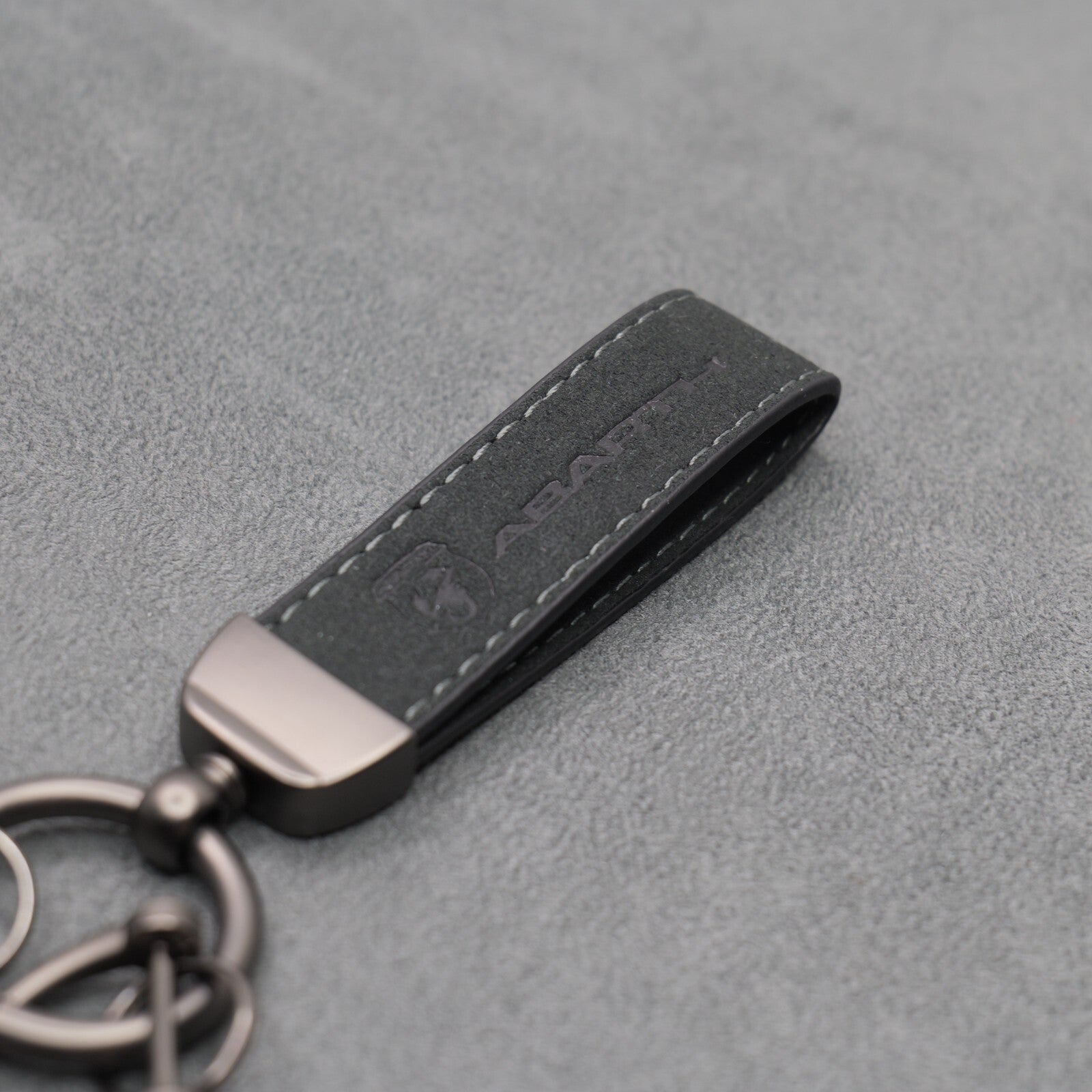 Fiat Abarth Dark Grey Suede Key Ring Chain Alcantara Stitched 500 595 695 Punto