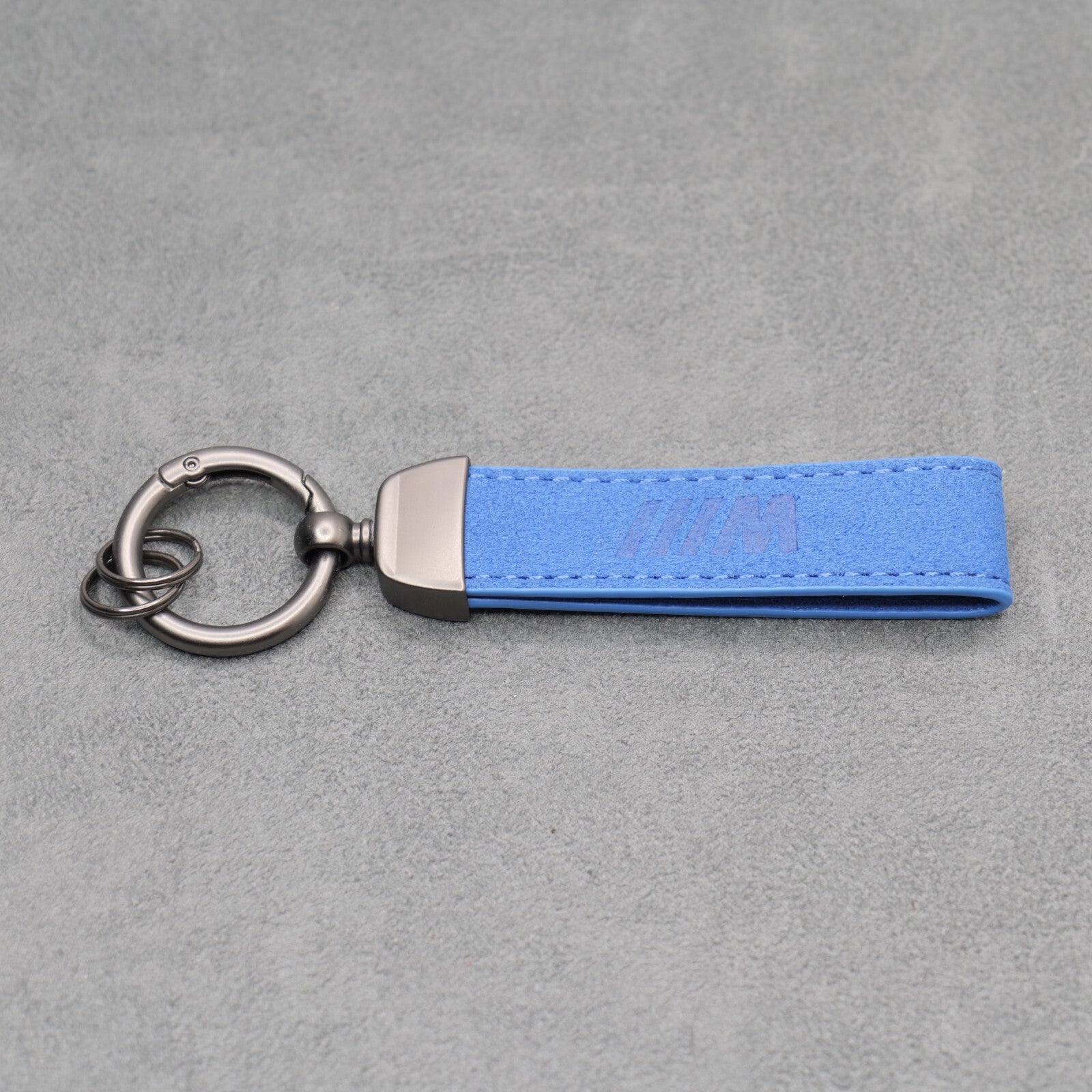 BMW M Performance Blue Suede Key Ring Chain Alcantara Red Stitching Premium