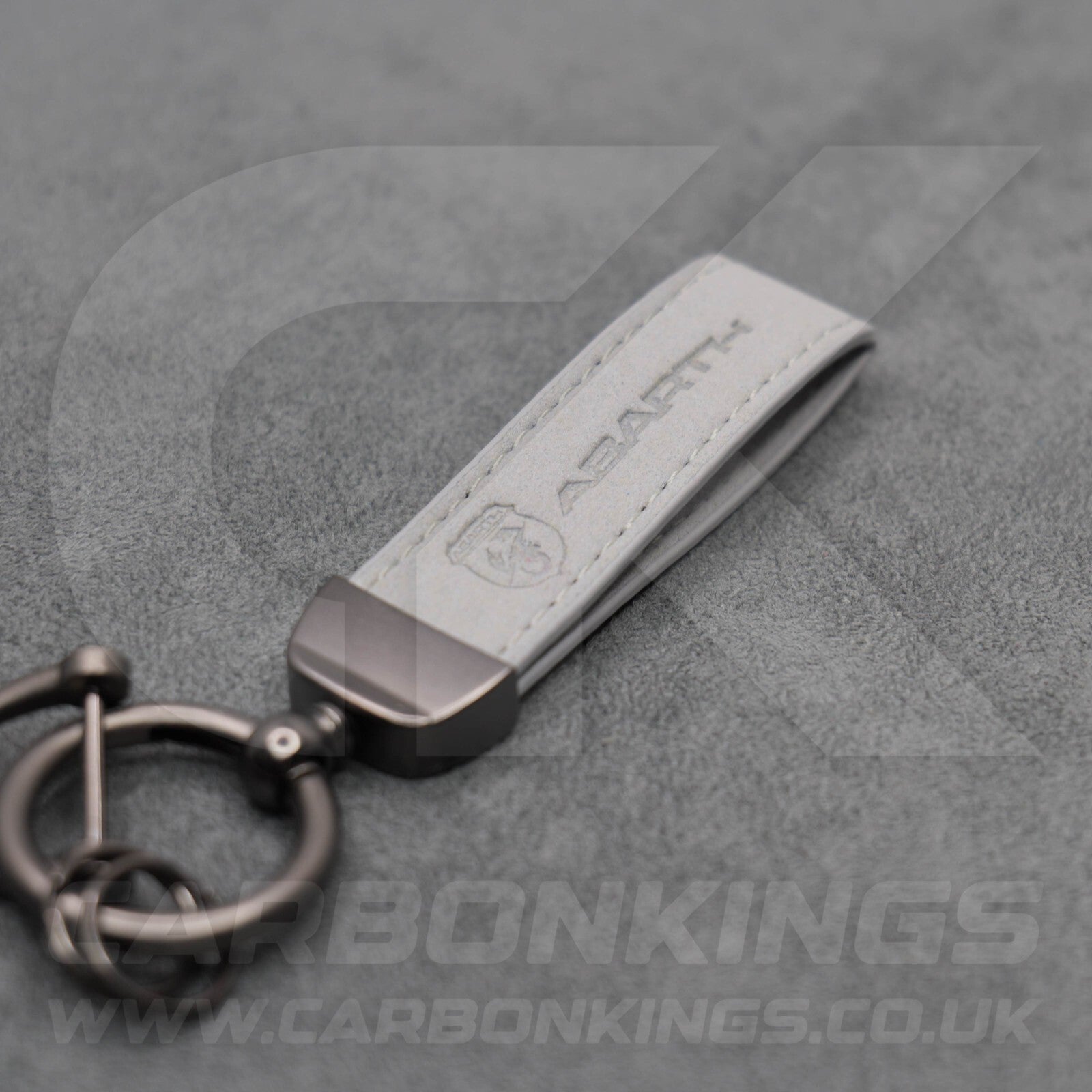 Fiat Abarth Grey Suede Key Ring Chain Alcantara Stitched 500 595 695 Punto