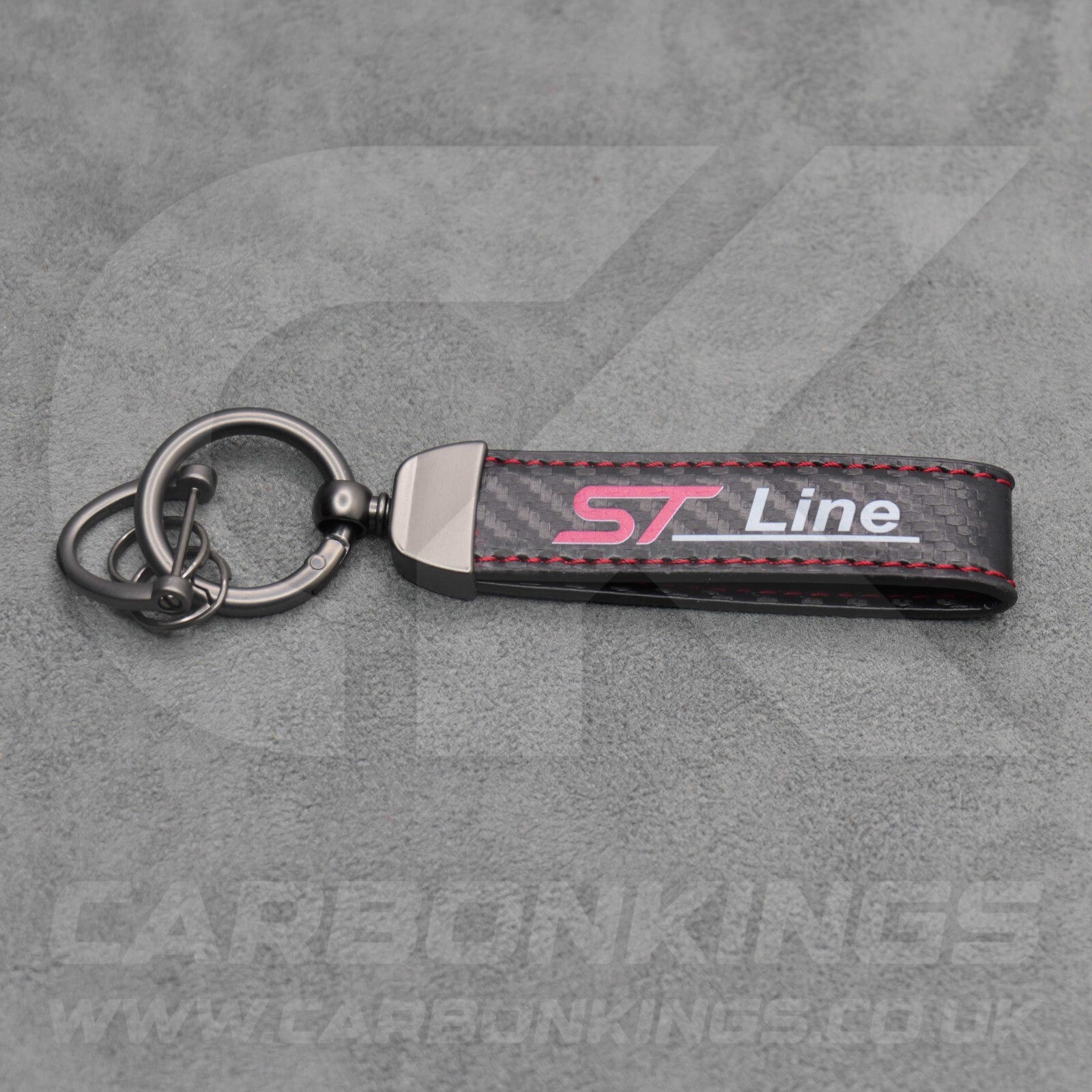 Ford ST Line Carbon Fibre Red Stitching Car Key Ring Chain Focus Fiesta Puma