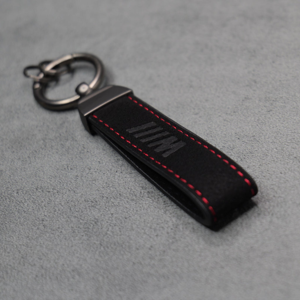 BMW M Performance Black Suede Key Ring Chain Alcantara Red Stitching Premium