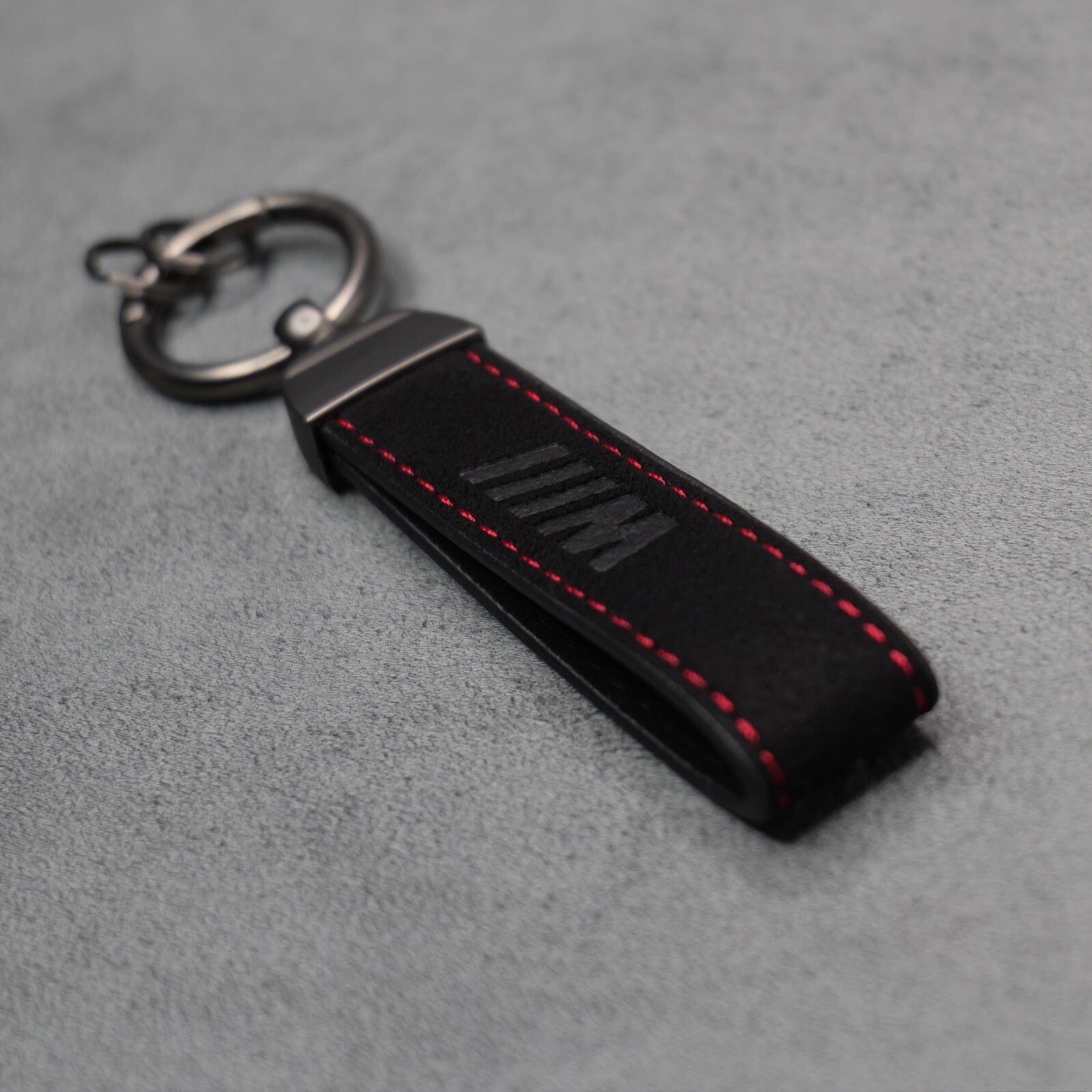 BMW M Performance Black Suede Key Ring Chain Alcantara Red Stitching Premium
