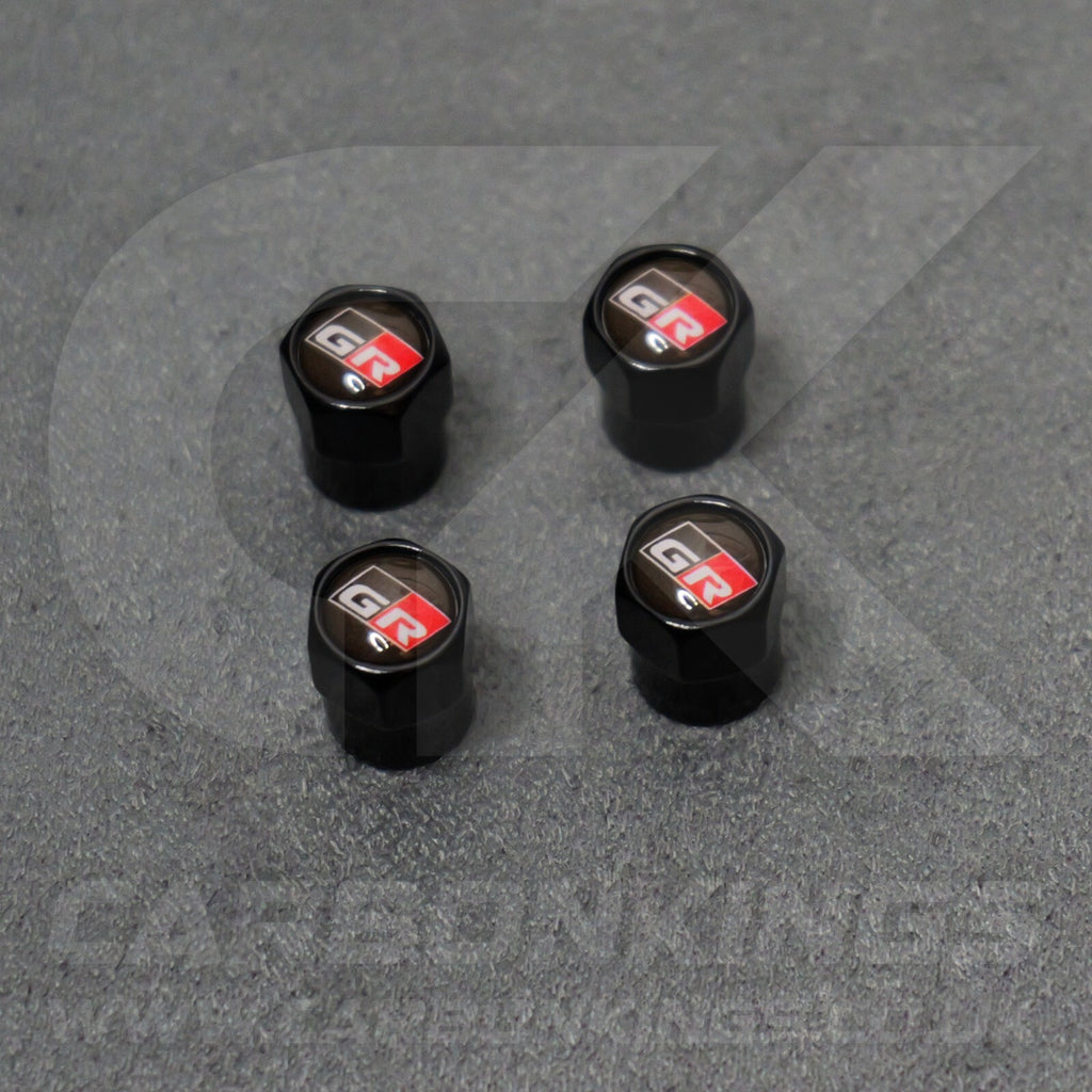 Toyota GR Gazoo Racing Black Anodised Wheel Valve Dust Caps Set Yaris GR86 Supra