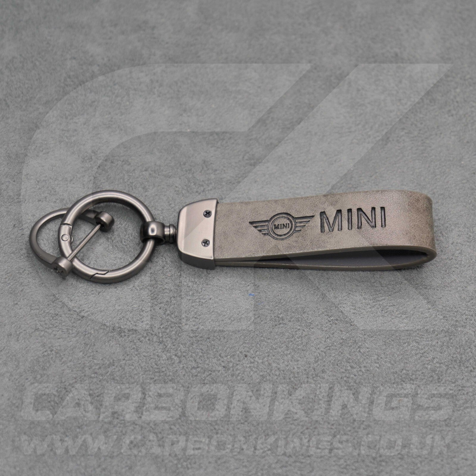 Mini Cooper Grey Leather Key Ring Chain Premium Car Keys One S JCW R55 R56 R57