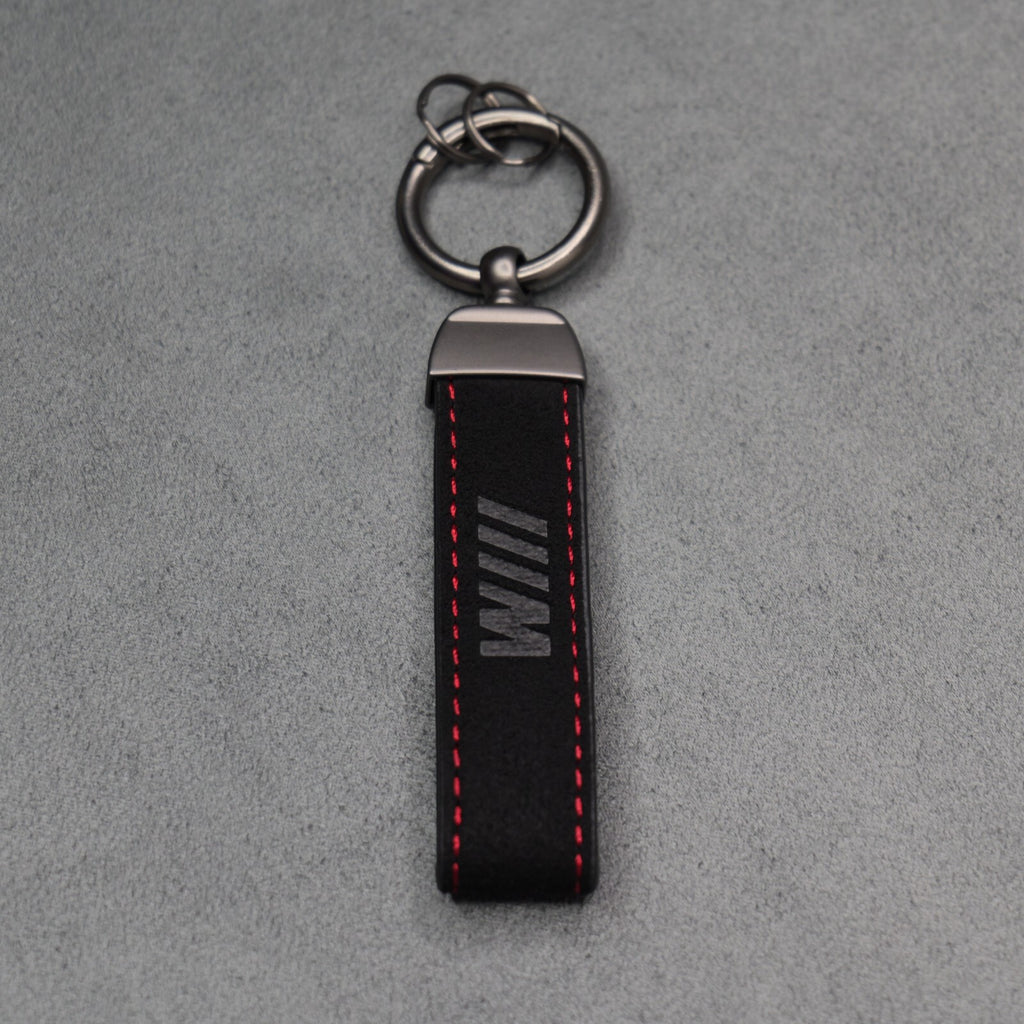 BMW M Performance Black Suede Key Ring Chain Alcantara Red Stitching Premium