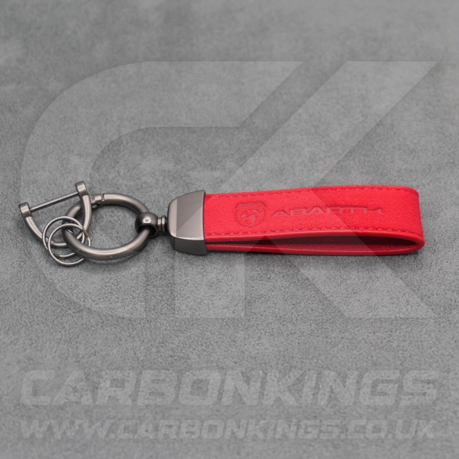 Fiat Abarth Red Suede Key Ring Chain Alcantara Stitched 500 595 695 Punto