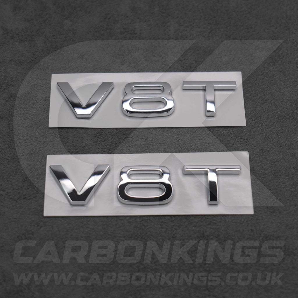 2x Chrome Silver V8T Side Wing Badge Emblems Audi SQ7 S6 S5 RS4 RS5 RS6 RS7 S8