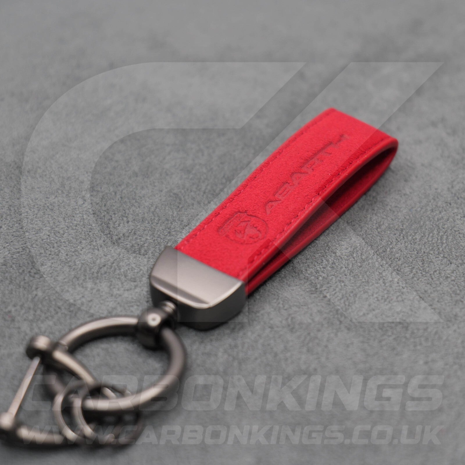 Fiat Abarth Red Suede Key Ring Chain Alcantara Stitched 500 595 695 Punto
