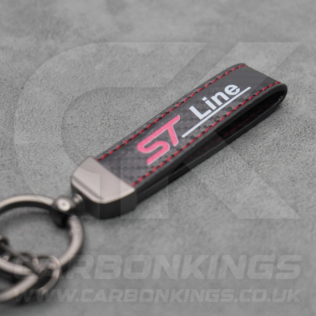 Ford ST Line Carbon Fibre Red Stitching Car Key Ring Chain Focus Fiesta Puma