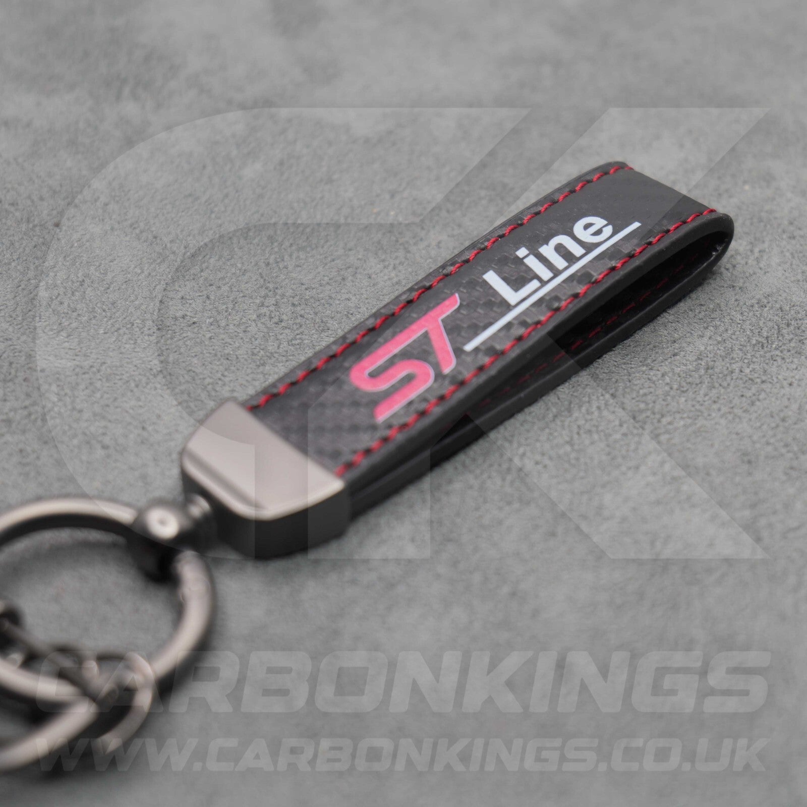 Ford ST Line Carbon Fibre Red Stitching Car Key Ring Chain Focus Fiesta Puma