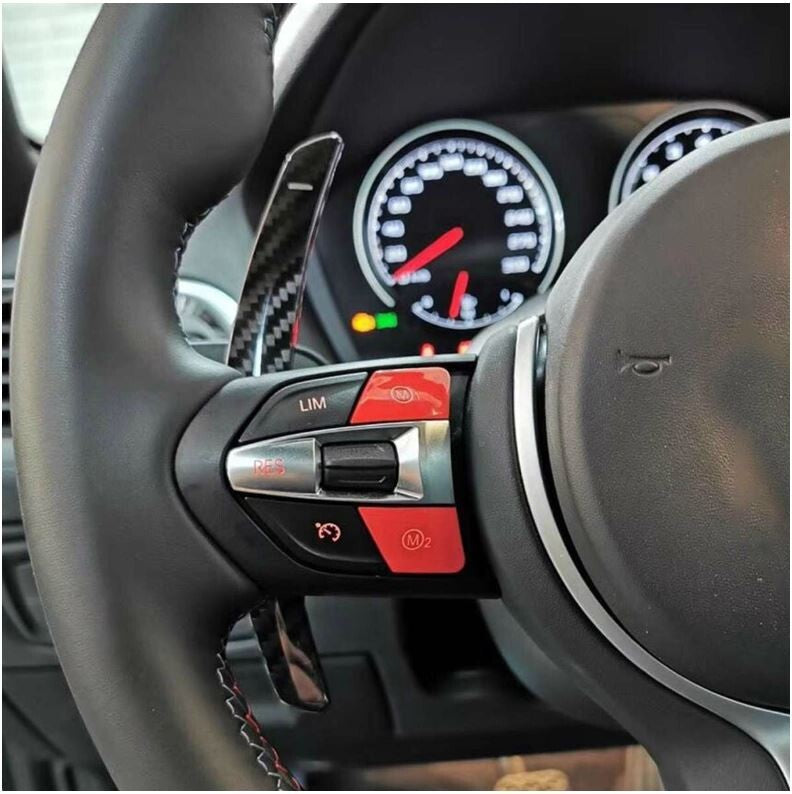Carbon Fibre & White +/- Gear Paddle Shifters BMW F80 M3 F82 F83 M4 F87 M2 F30