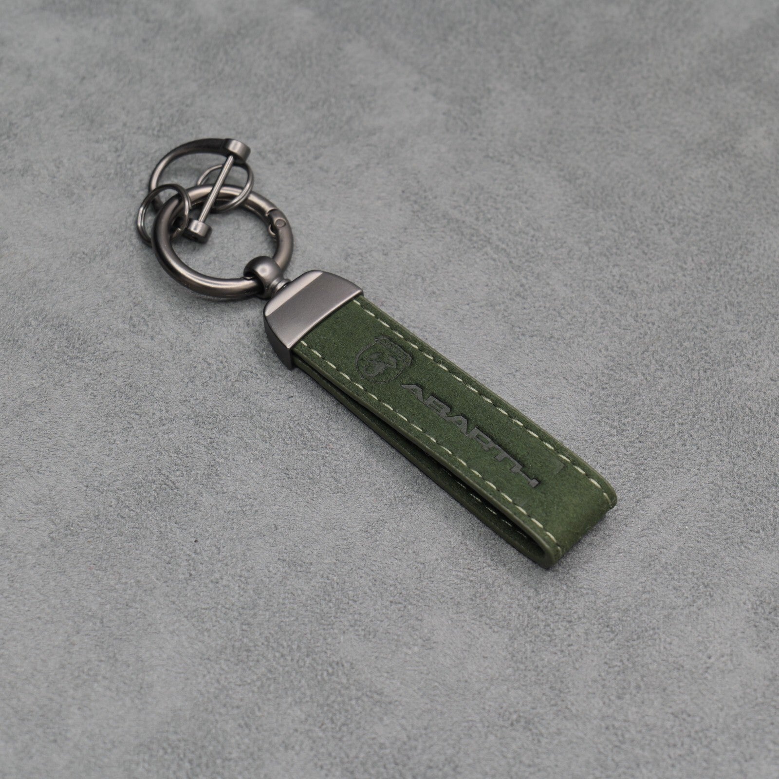Fiat Abarth Dark Green Suede Key Ring Chain Alcantara Stitched 500 595 695 Punto