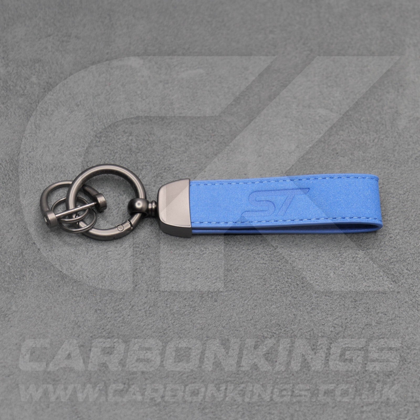 Ford ST Blue Suede Key Ring Chain Alcantara Stitched Premium Focus Fiesta Puma