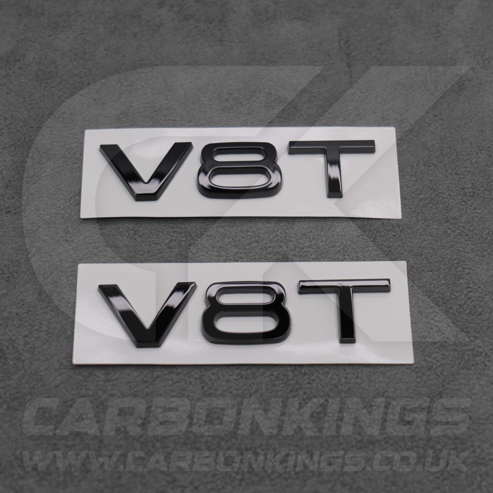 2x Gloss Black V8T Side Wing Badge Emblems Audi SQ7 S6 S5 RS4 RS5 RS6 RS7 S8