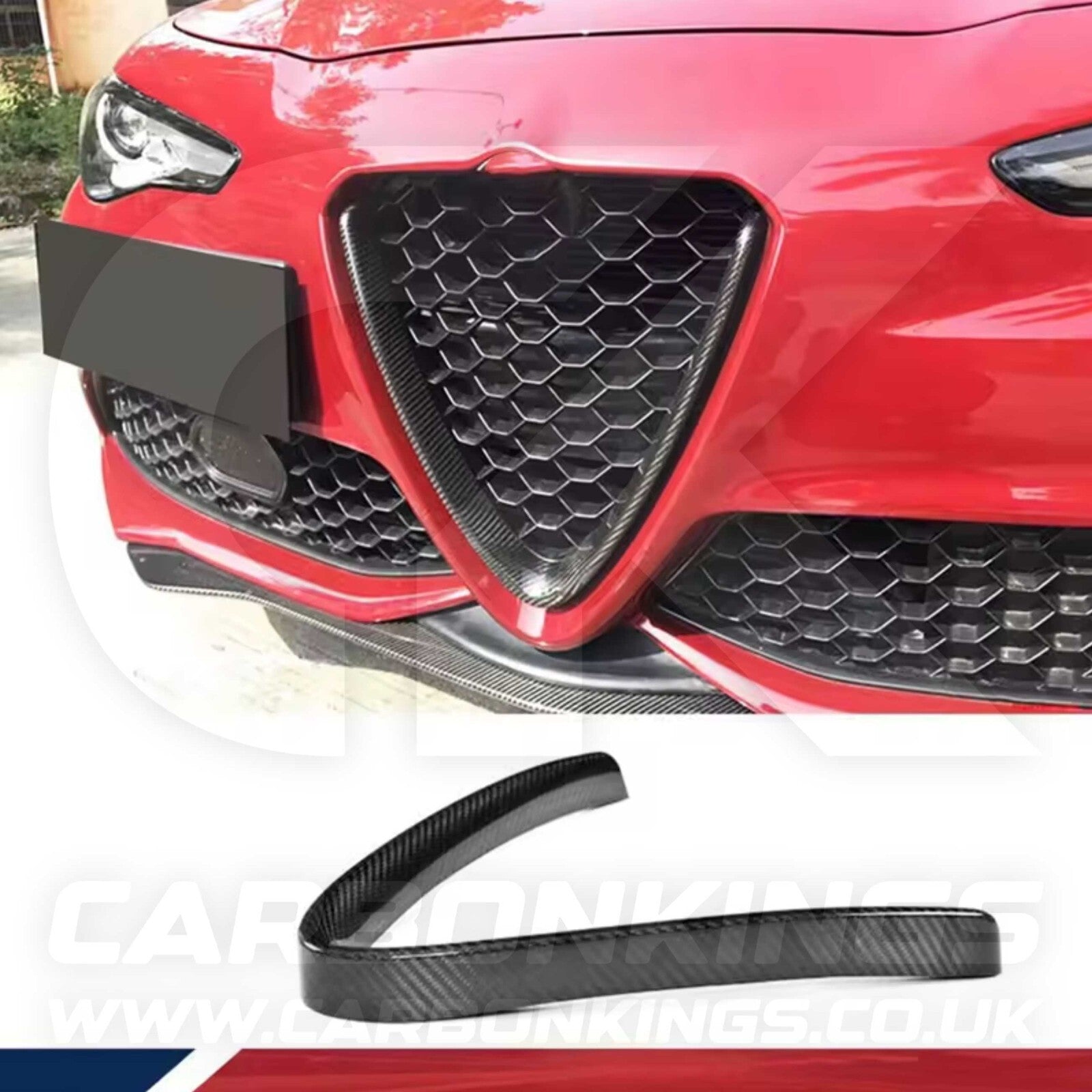 Alfa Romeo Giulia Quadrifoglio Real Carbon Fibre V Shield Grill Frame Cover Trim