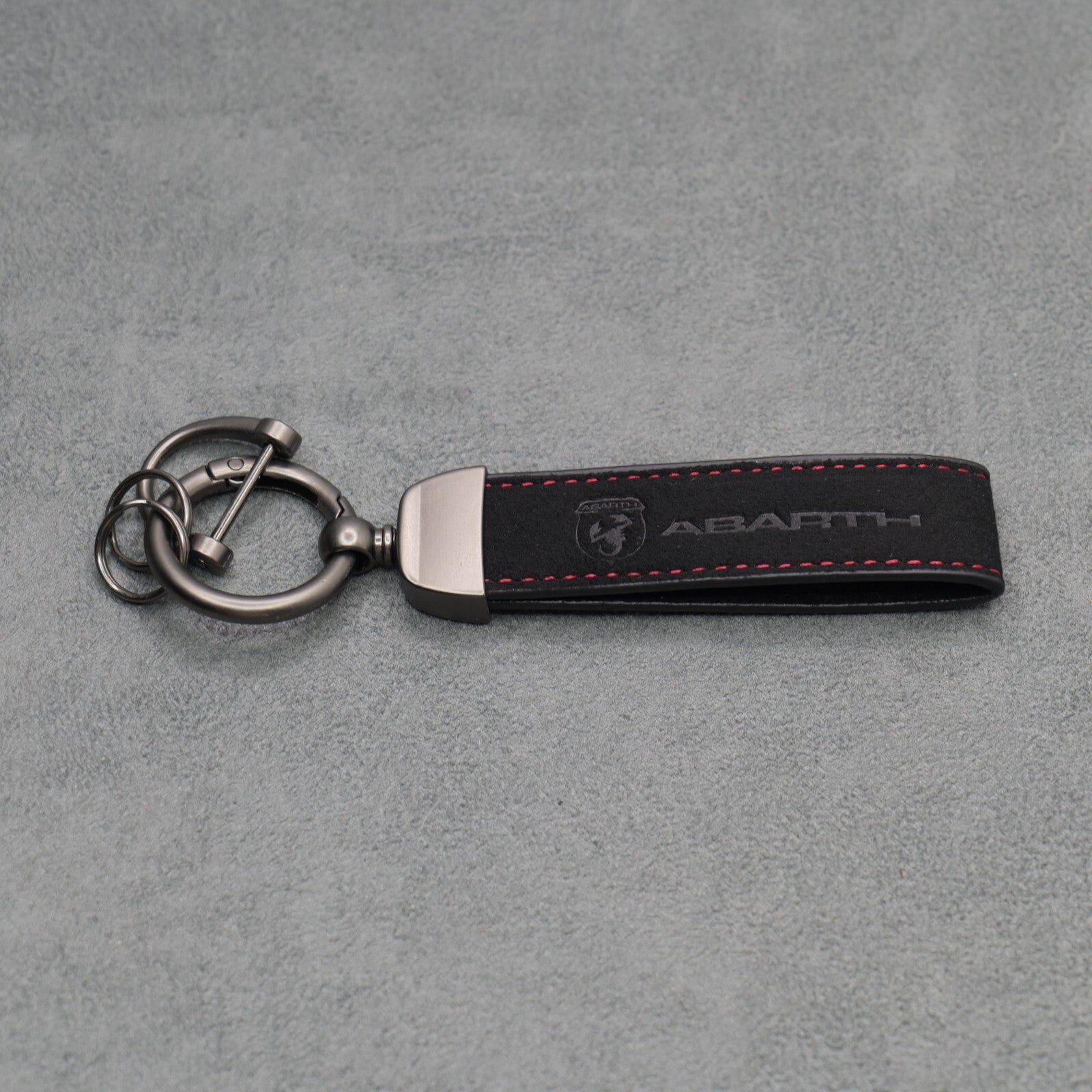 Fiat Abarth Black Suede Key Ring Chain Alcantara Stitched 500 595 695 Punto