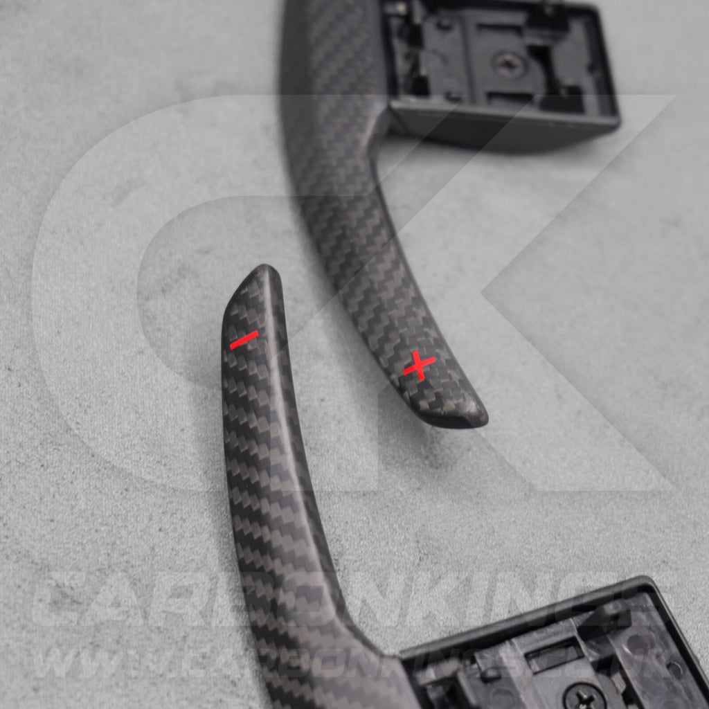 Satin Carbon Fibre & Red +/- Gear Paddle Shifters BMW F80 M3 F82 F83 M4 F87 M2