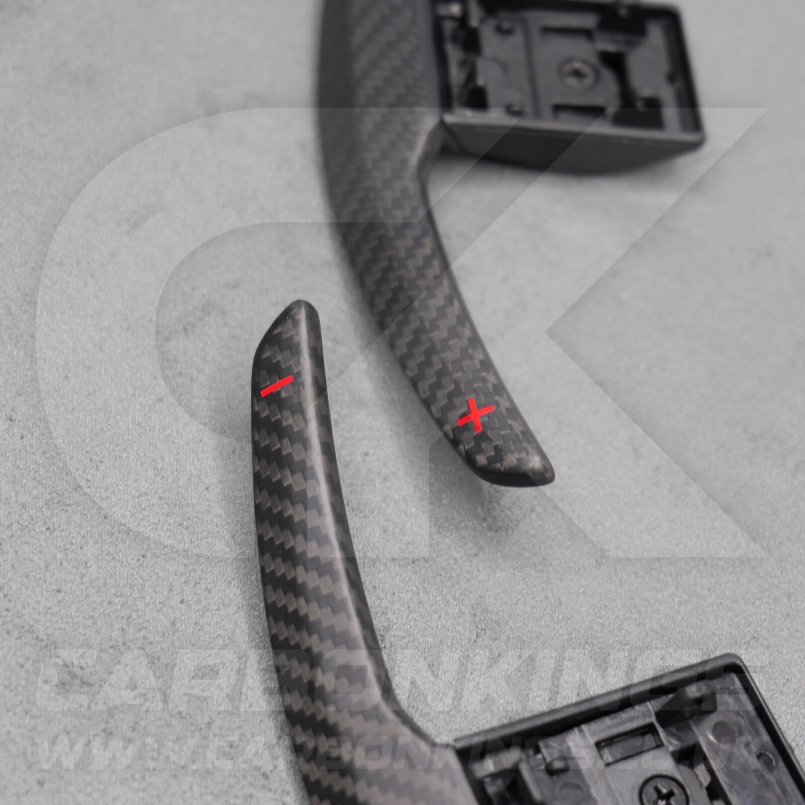 Satin Carbon Fibre & Red +/- Gear Paddle Shifters BMW F80 M3 F82 F83 M4 F87 M2