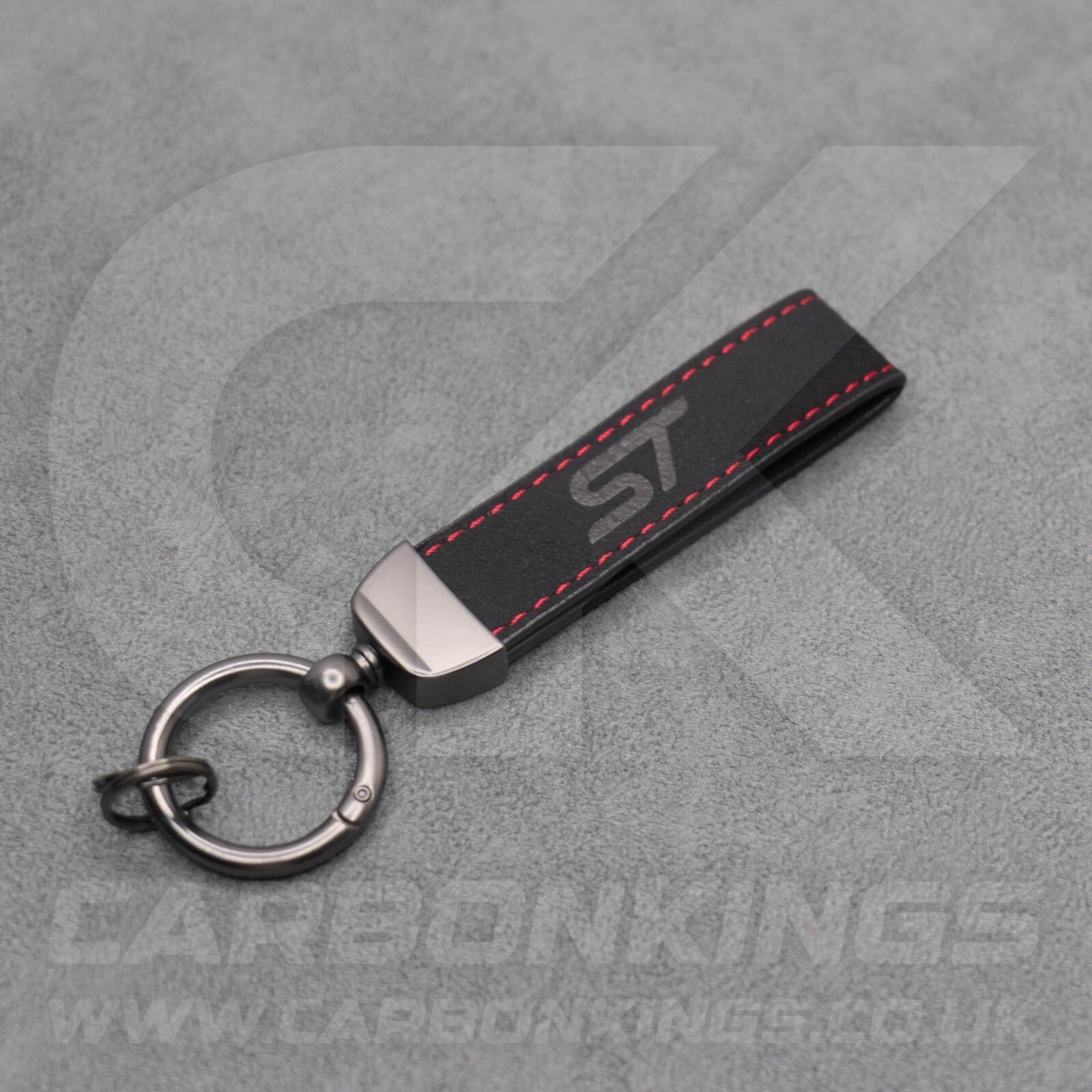 Ford ST Black Suede Key Ring Chain Alcantara Stitched Premium Focus Fiesta Puma