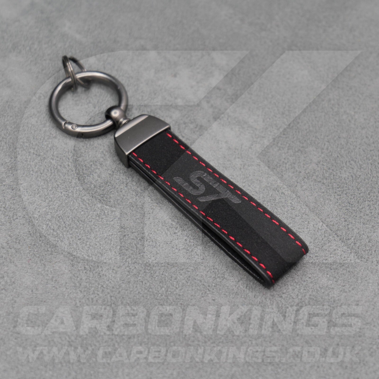 Ford ST Black Suede Key Ring Chain Alcantara Stitched Premium Focus Fiesta Puma
