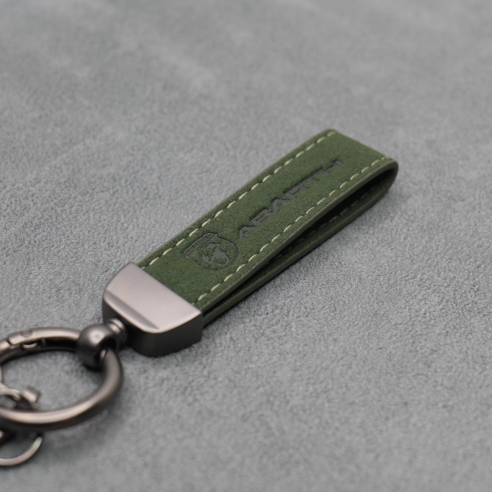 Fiat Abarth Dark Green Suede Key Ring Chain Alcantara Stitched 500 595 695 Punto