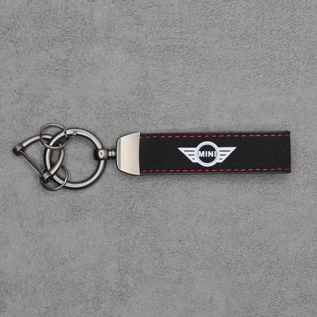 Mini Cooper Black Suede Key Ring Chain JCW Alcantara Stitched Premium Car Keys